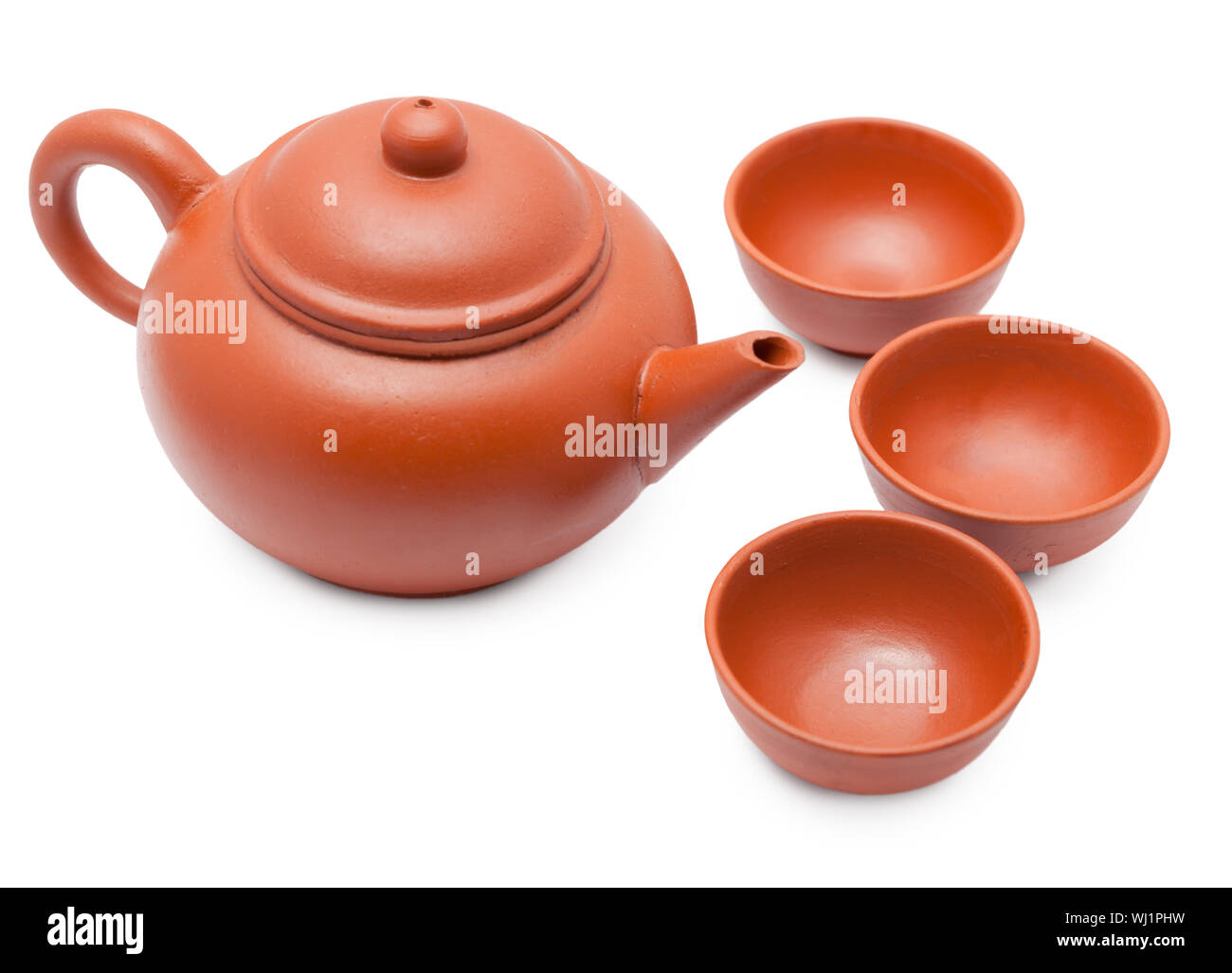 Ceramic teapot and cups on a white background Stock Photo Alamy