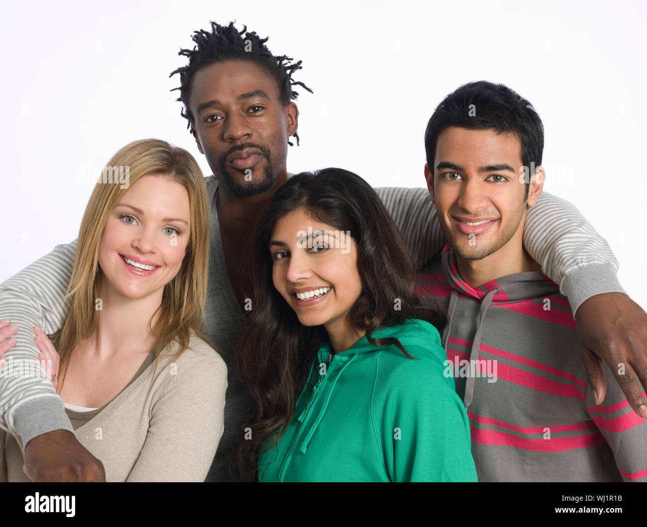 Portrait of multiethnic young people against white background Stock ...