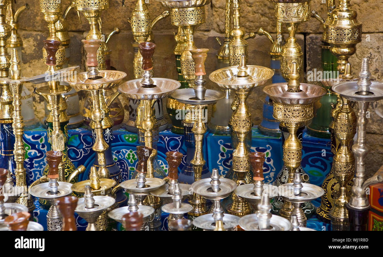Hookahs in Cairo Bazaar, Khan Al Khalili Bazaar, Cairo, Egypt, Egyptian