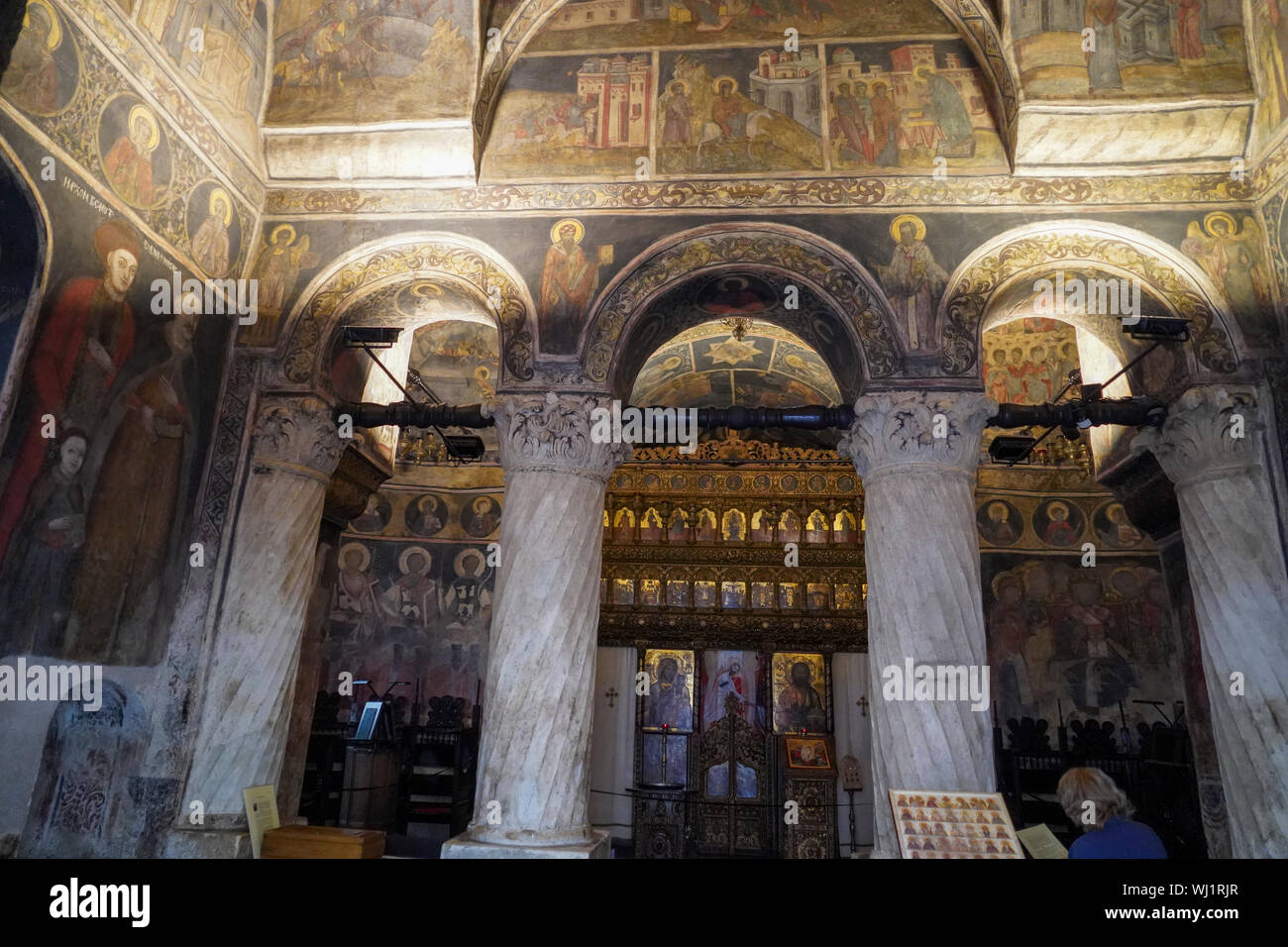 Interior of the Stavropoleos Monastery (aka Stavropoleos Church) in Bucharest, Romania Stock Photo