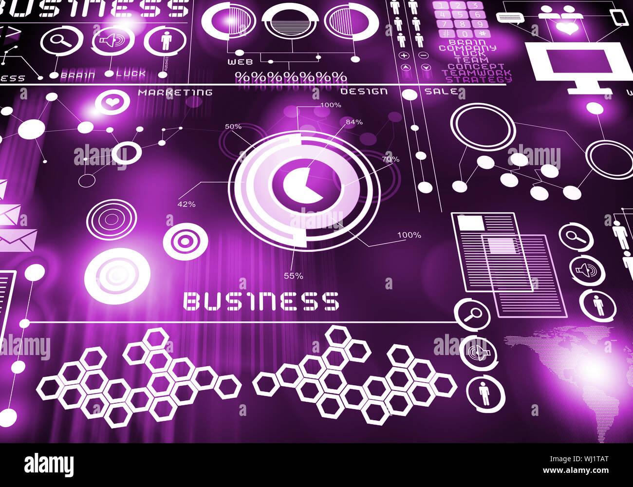 Digital business background image with icons on media screen Stock