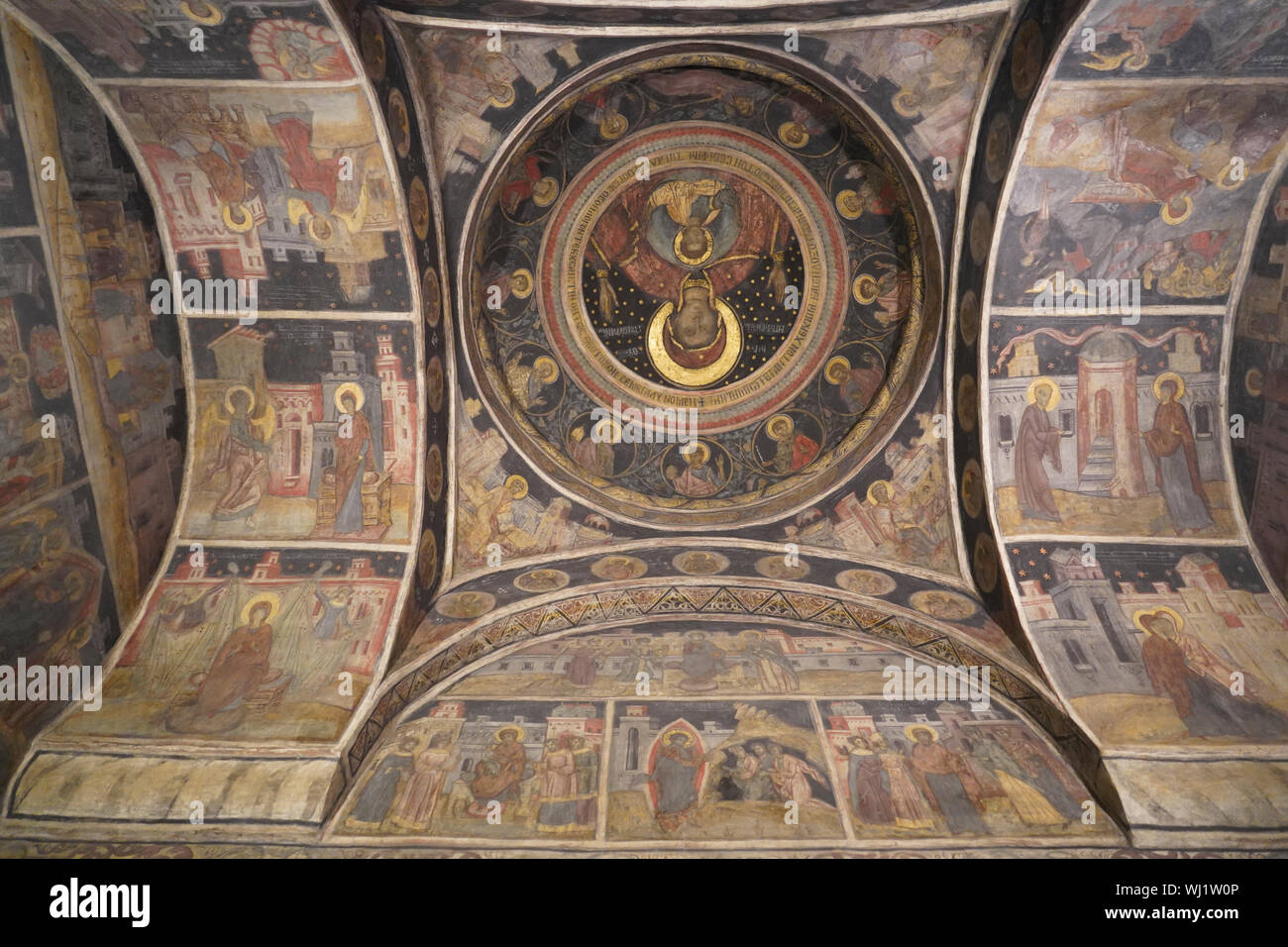 Interior of the Stavropoleos Monastery (aka Stavropoleos Church) in Bucharest, Romania Stock Photo