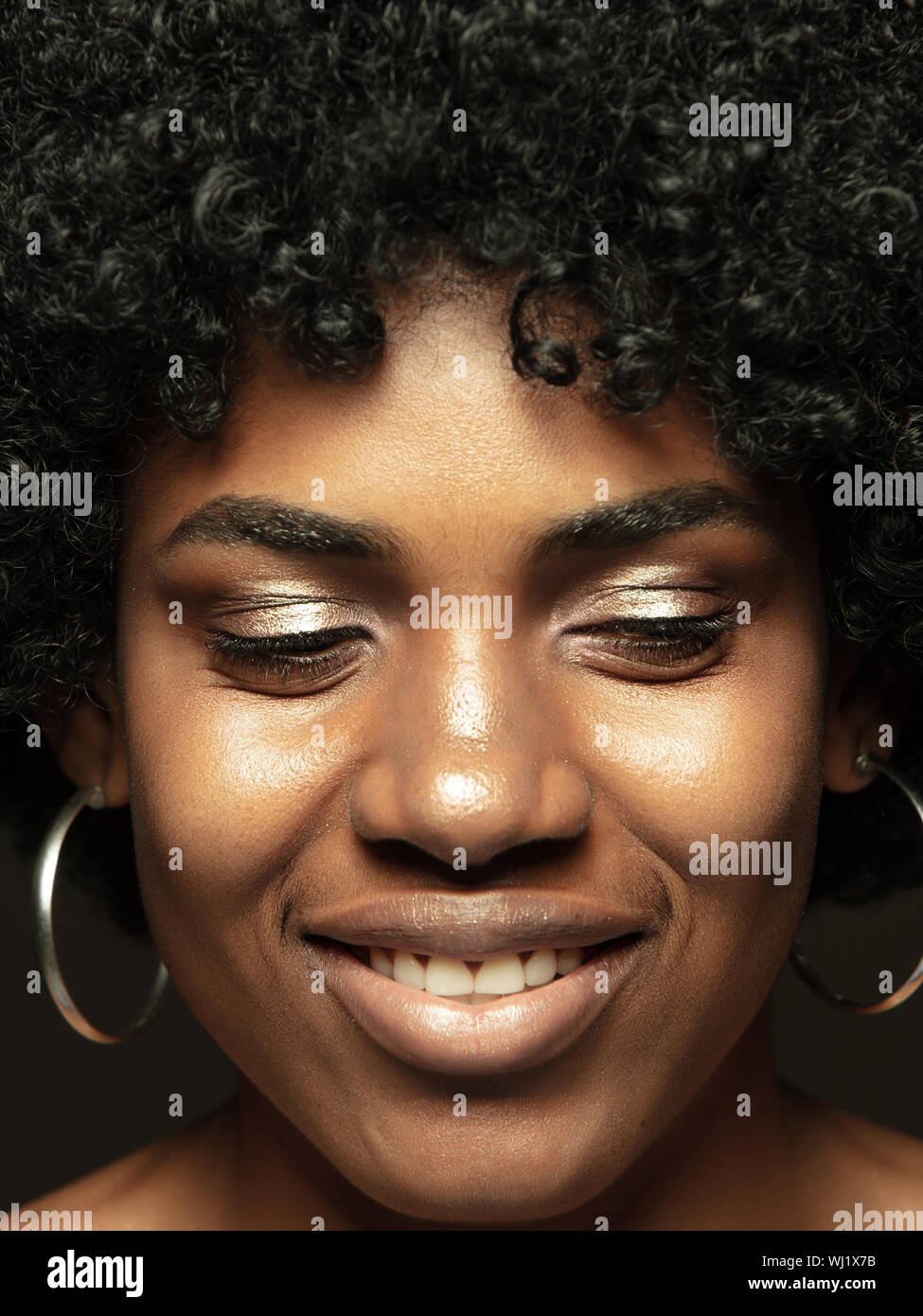 Close up portrait of young, emotional african-american woman. Highly ...