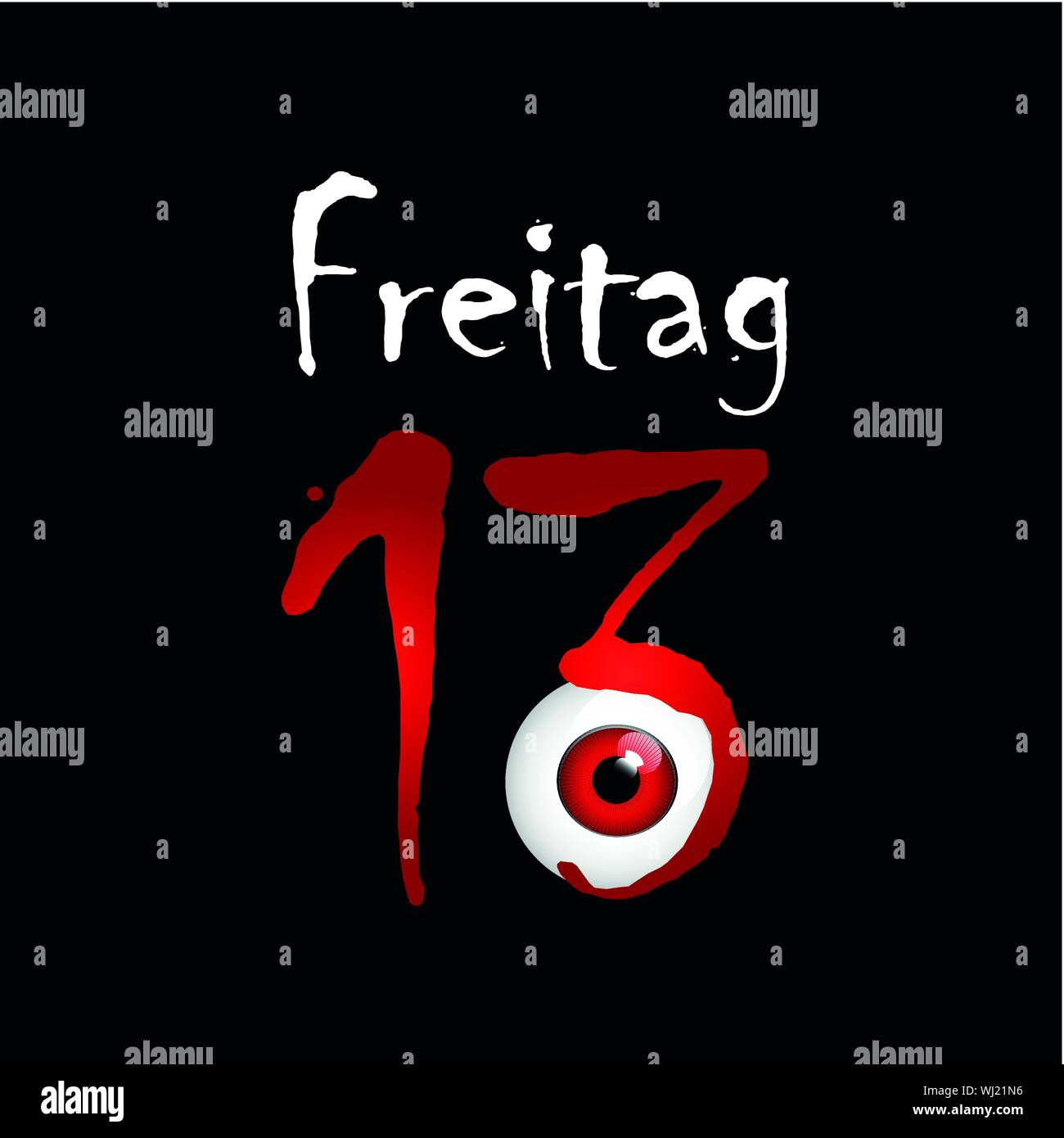 red eye on friday the 13th on black background vector illustration