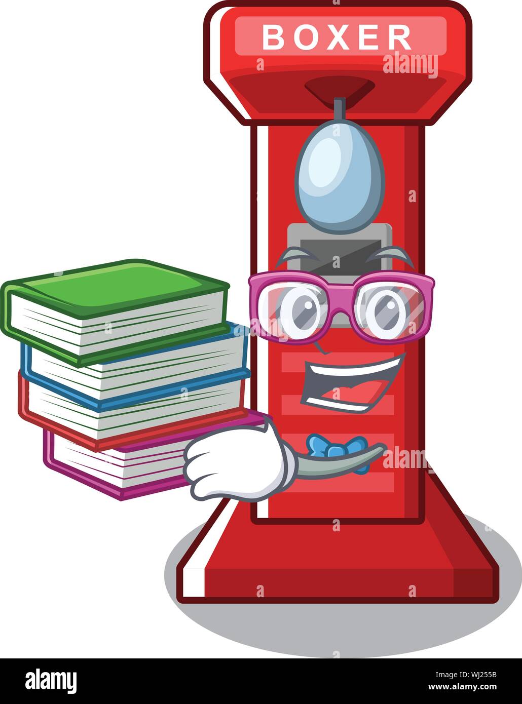 Student with book boxing game machine in cartoon shape Stock Vector