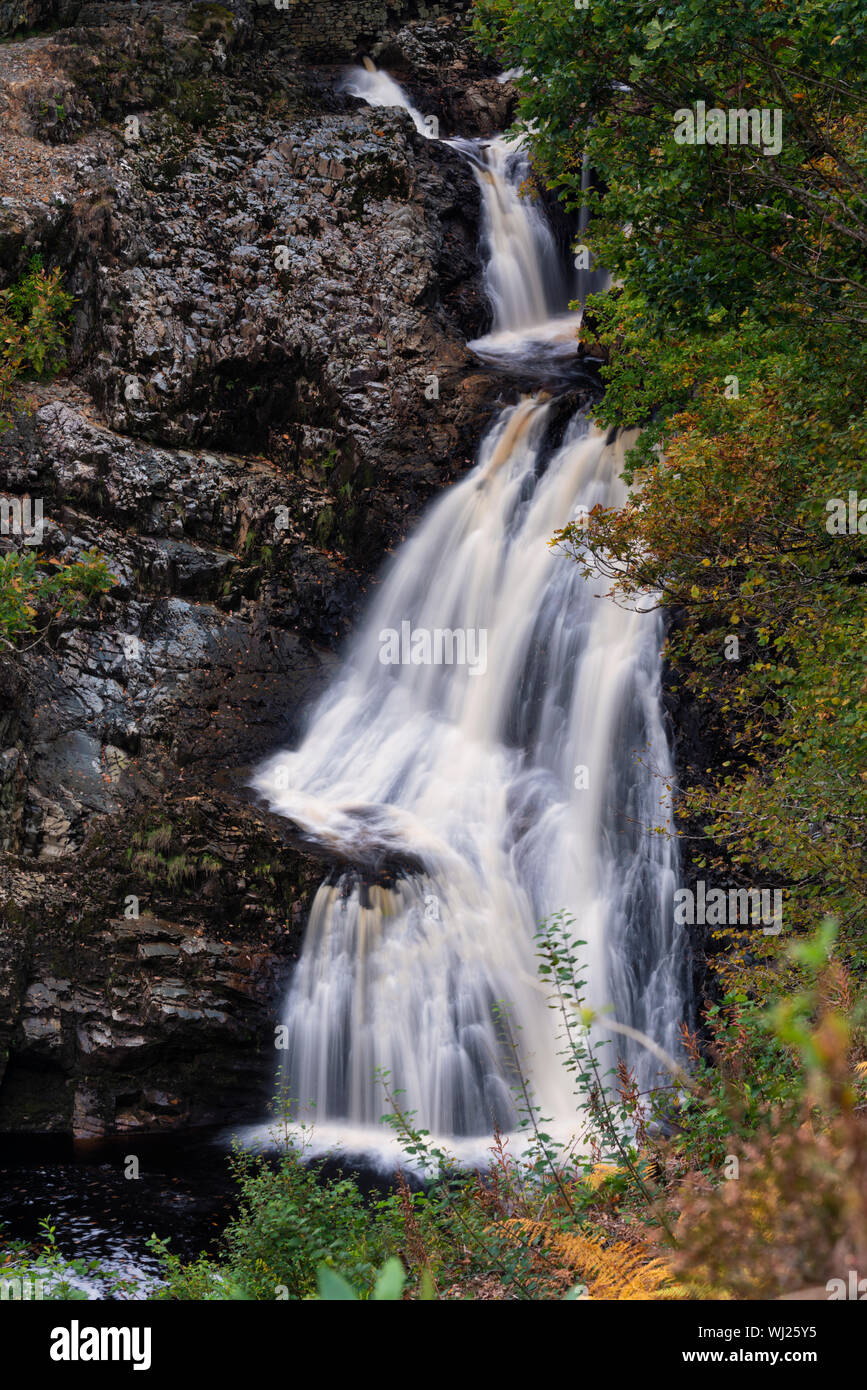 Pistyll Gain waterfall on the river Gain (Afon Gain) in the Coed-y-Brenin Forest Park. Stock Photo