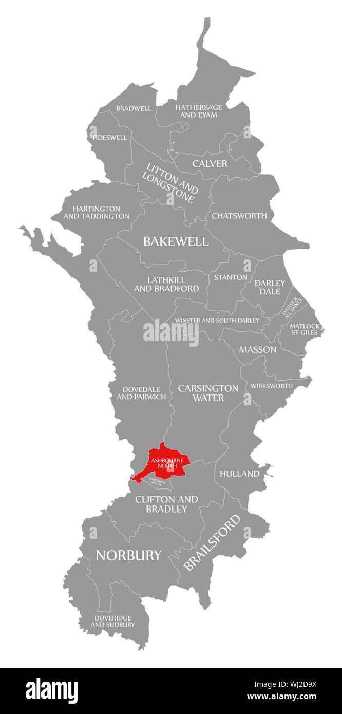 Map Of Ashbourne Derbyshire Ashbourne North Red Highlighted In Map Of Derbyshire Dales District In East  Midlands England Uk Stock Photo - Alamy