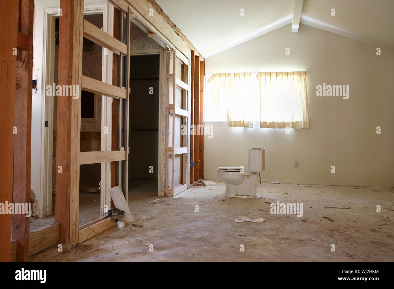 View of water closet in house under renovation Stock Photo Alamy