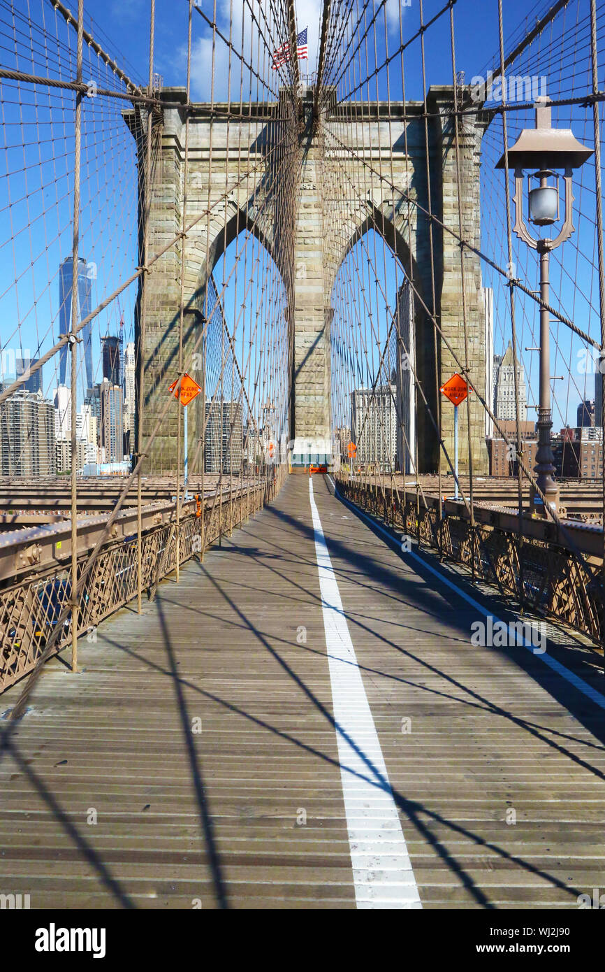 Brooklyn Bridge in New York, vertical view Stock Photo