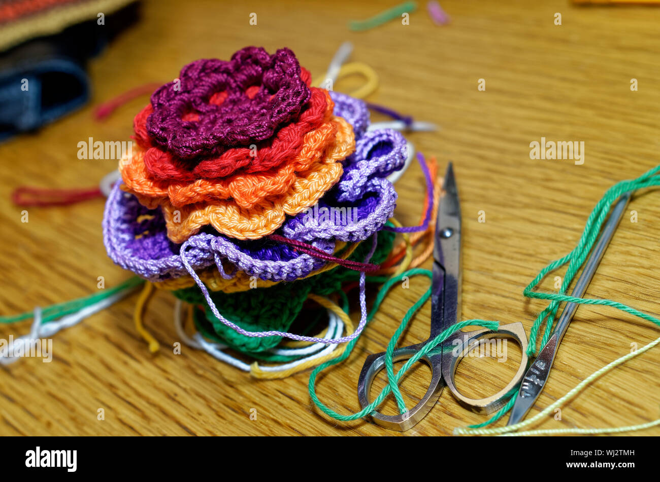 Close-up Of Colorful Knitted Art Product Stock Photo