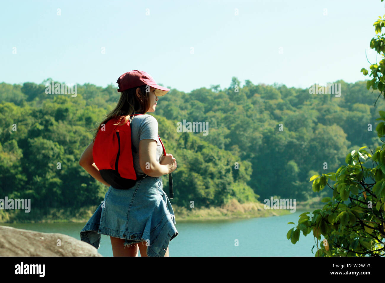 Happy Asian Young Women Relax Time On Holiday In Beautiful