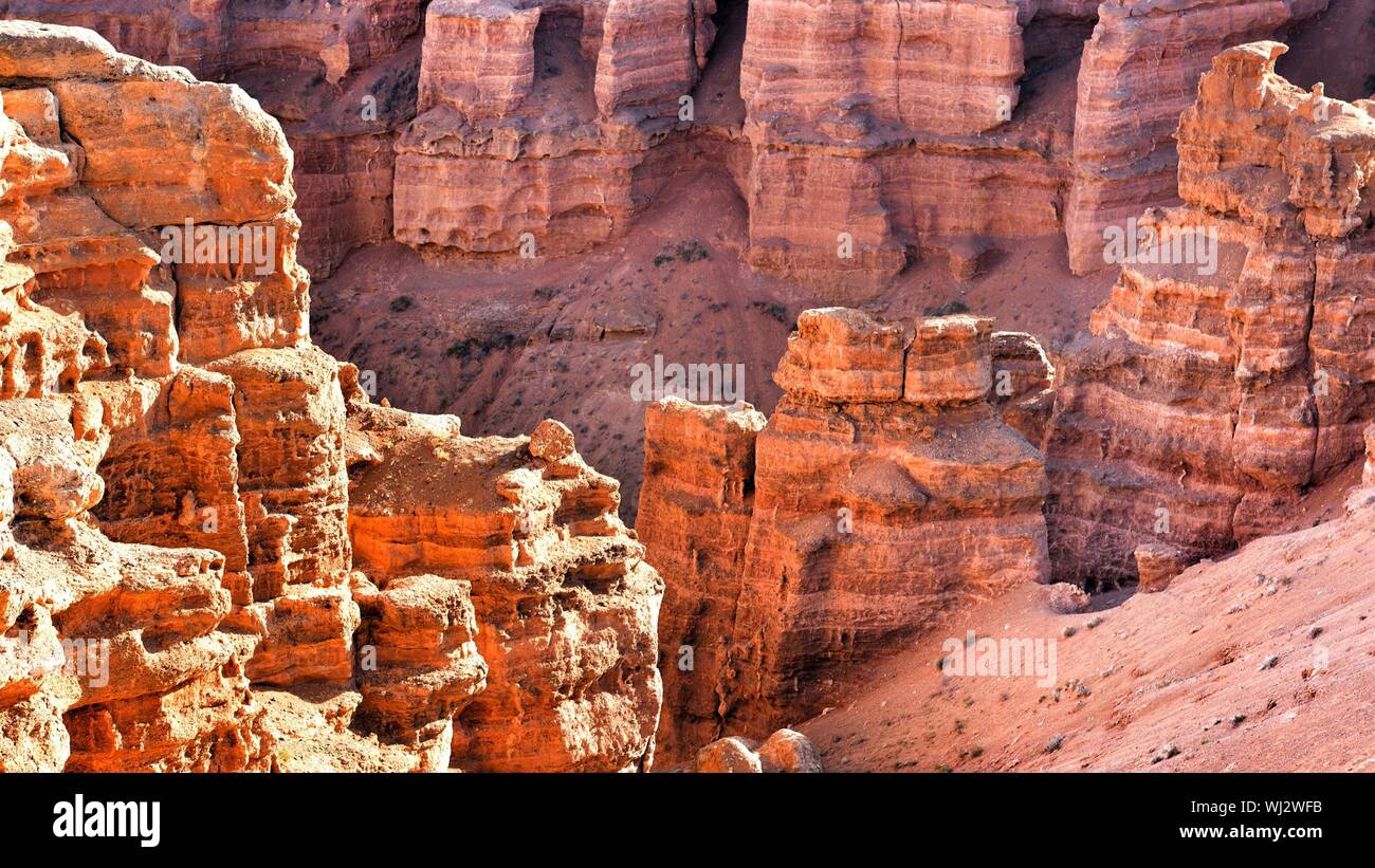 High Angle View Of Rock Formations At Charyn Canyon National Park Stock Photo
