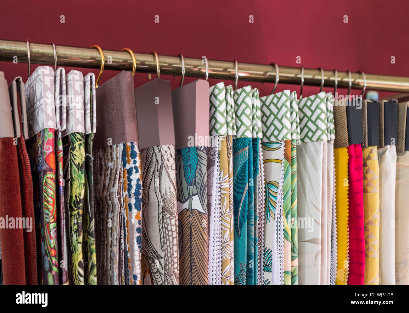 Fabric swatches in a fabric store Stock Photo