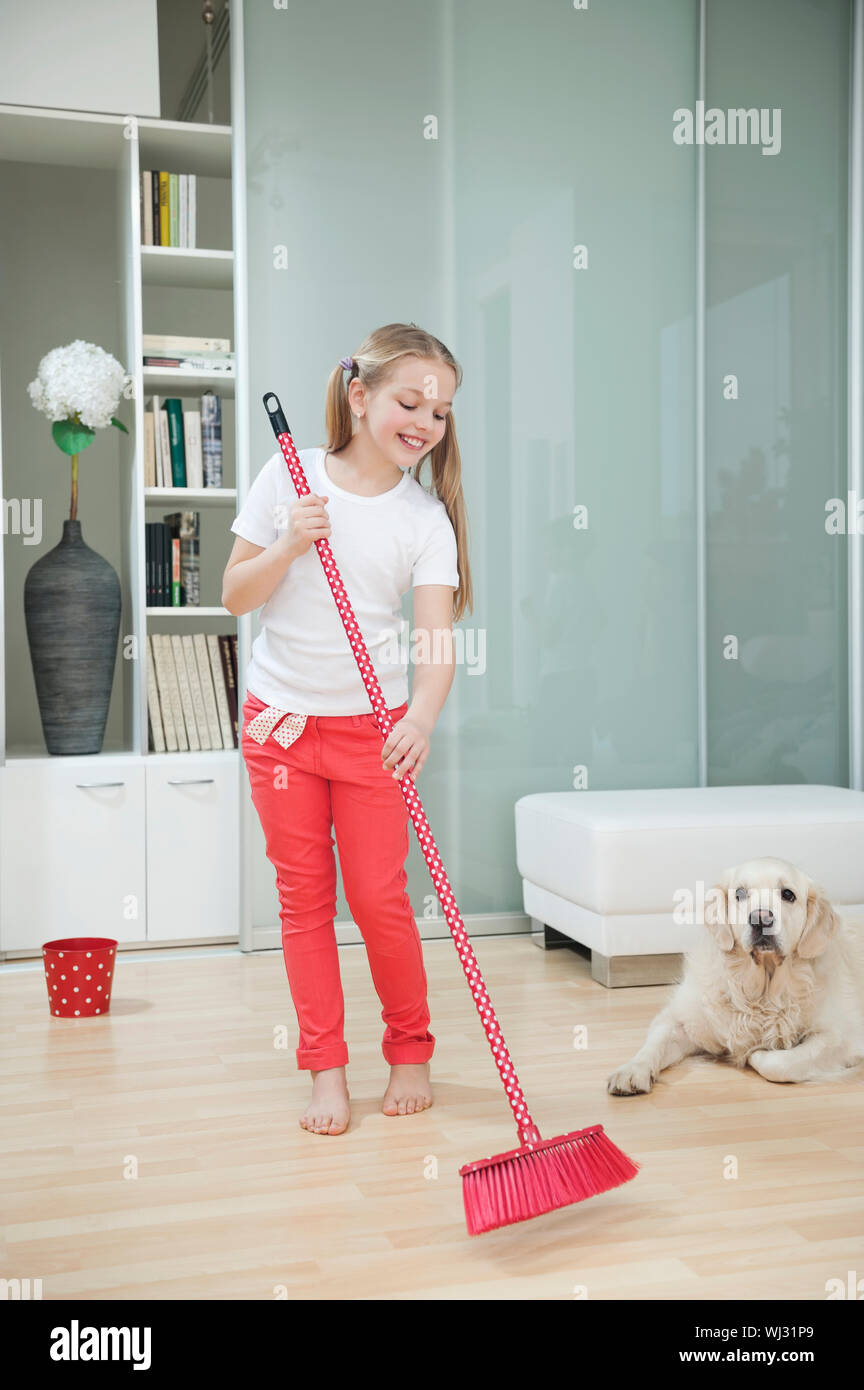 Baby Girl With A Broom Cleaning The Floor Background, Cute Cleaning Picture  Background Image And Wallpaper for Free Download