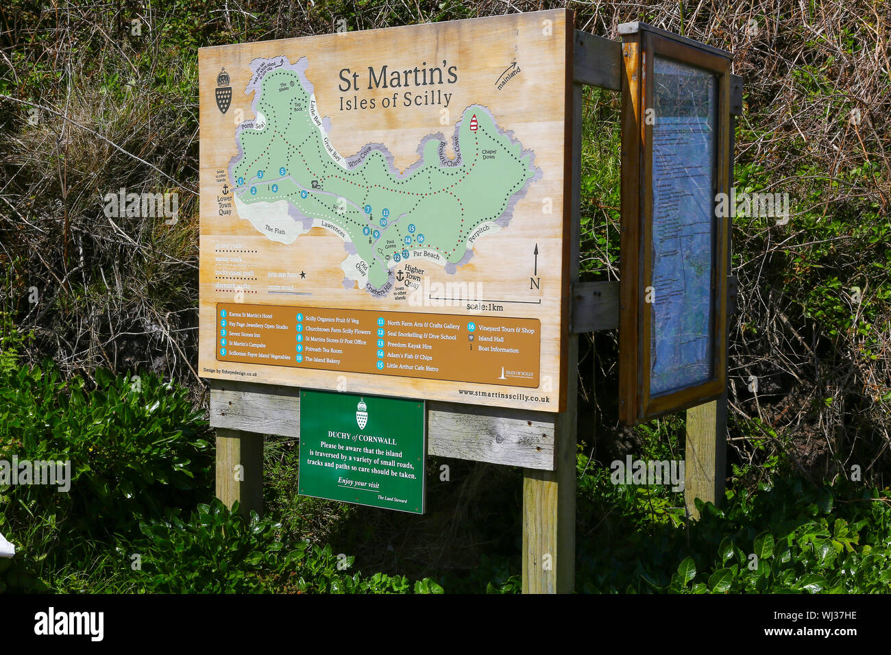 A location map on an information board on St Martin's island in the Isles of Scilly, Cornwall, England, UK Stock Photo