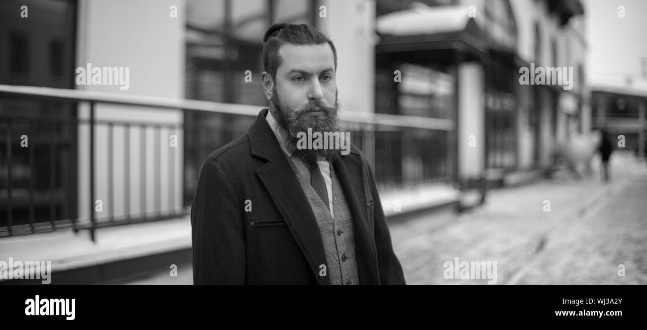 man with a beard is a black and white photo Stock Photo