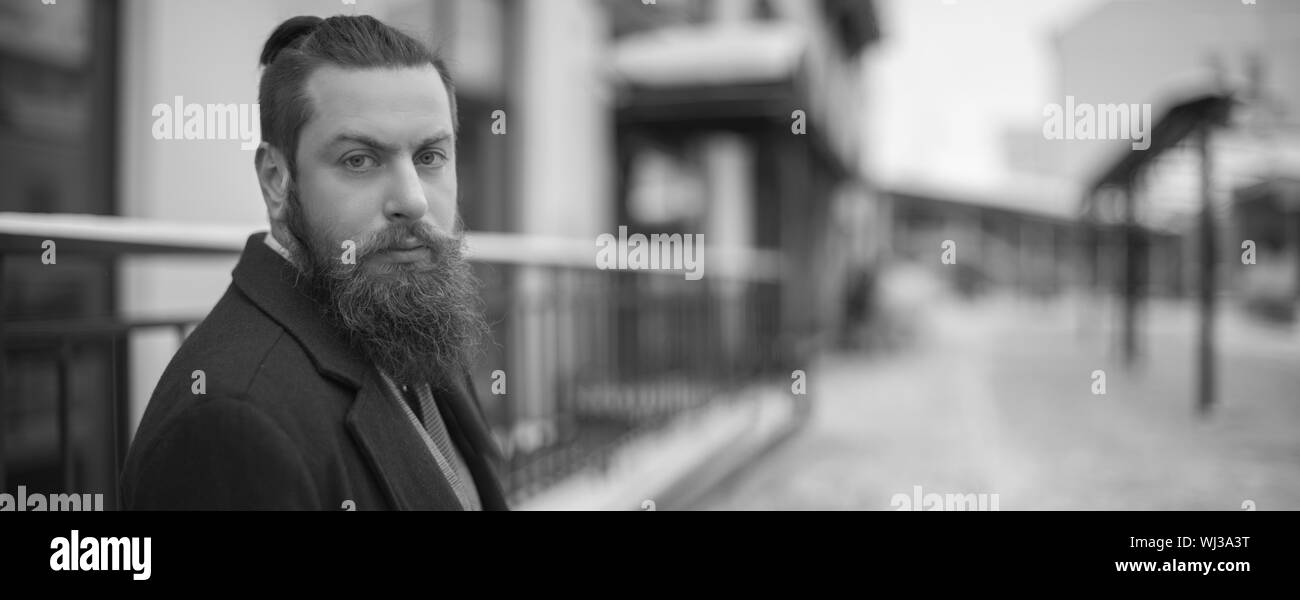 man with a beard is a black and white photo Stock Photo