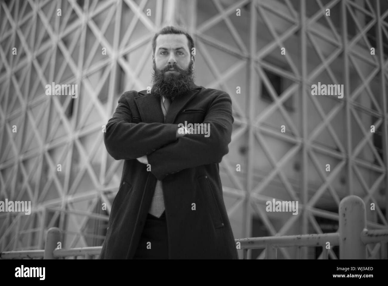 man with a beard is a black and white photo Stock Photo