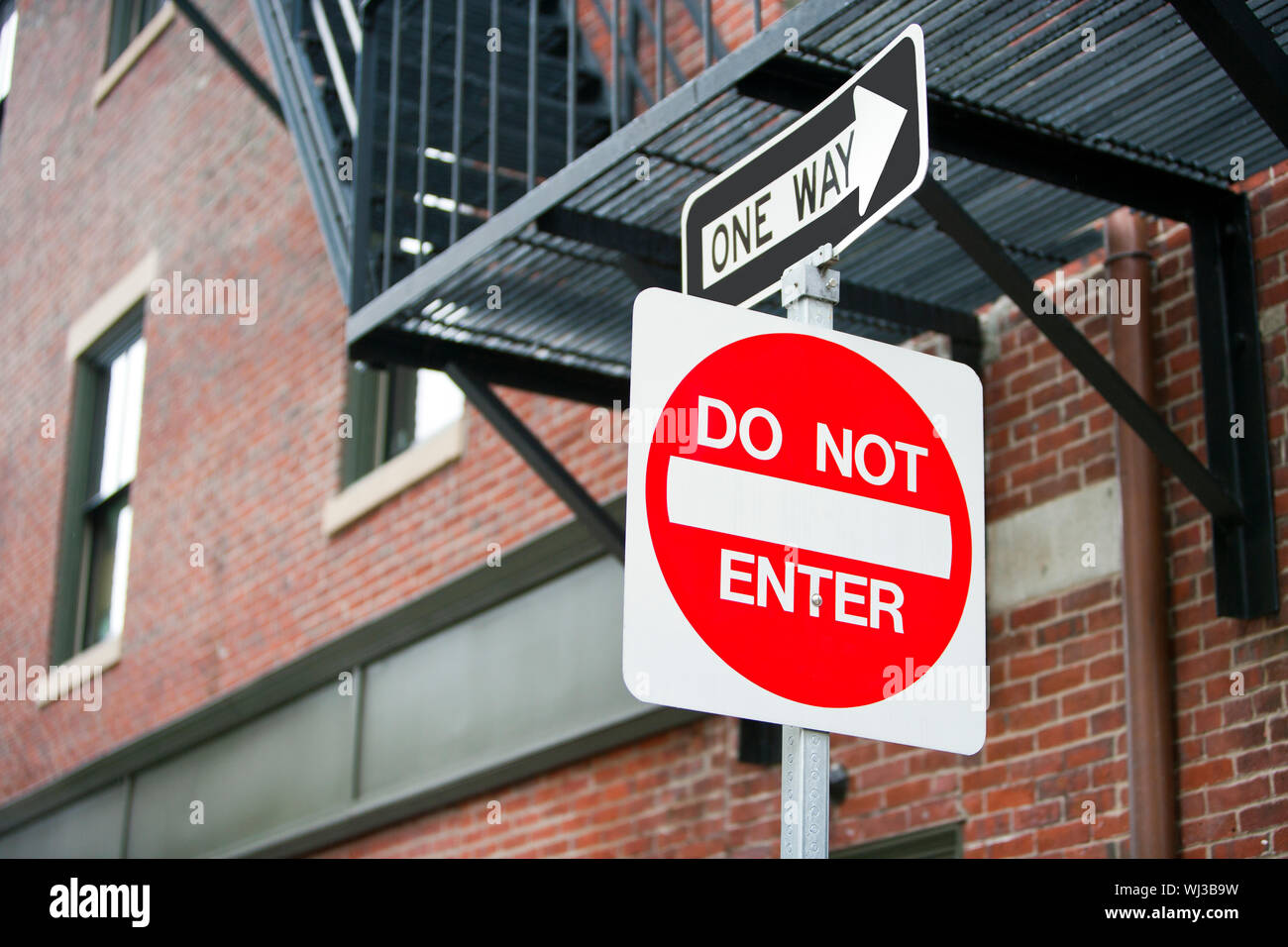 Do Not Enter and One Way sign Stock Photo - Alamy