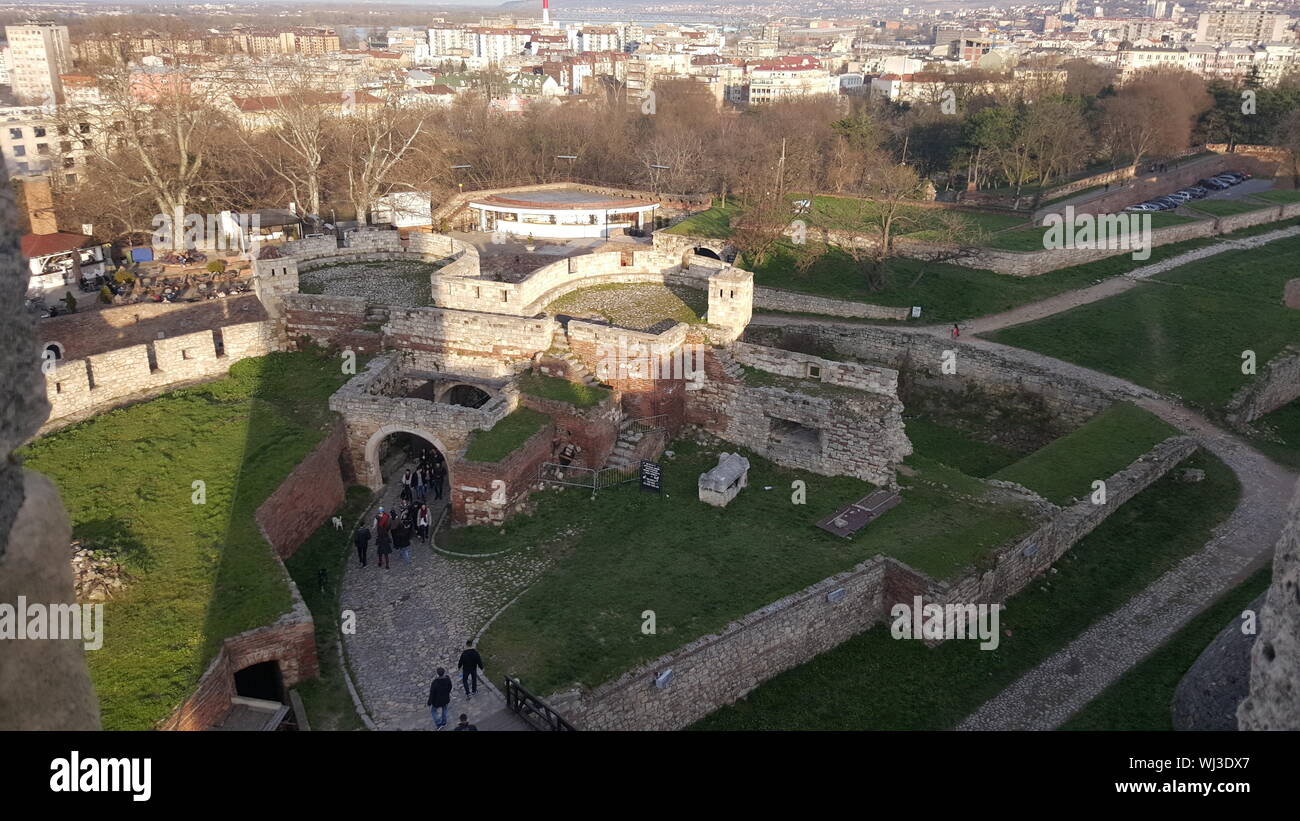 High Angle View Of Belgrade Fortress In City Stock Photo