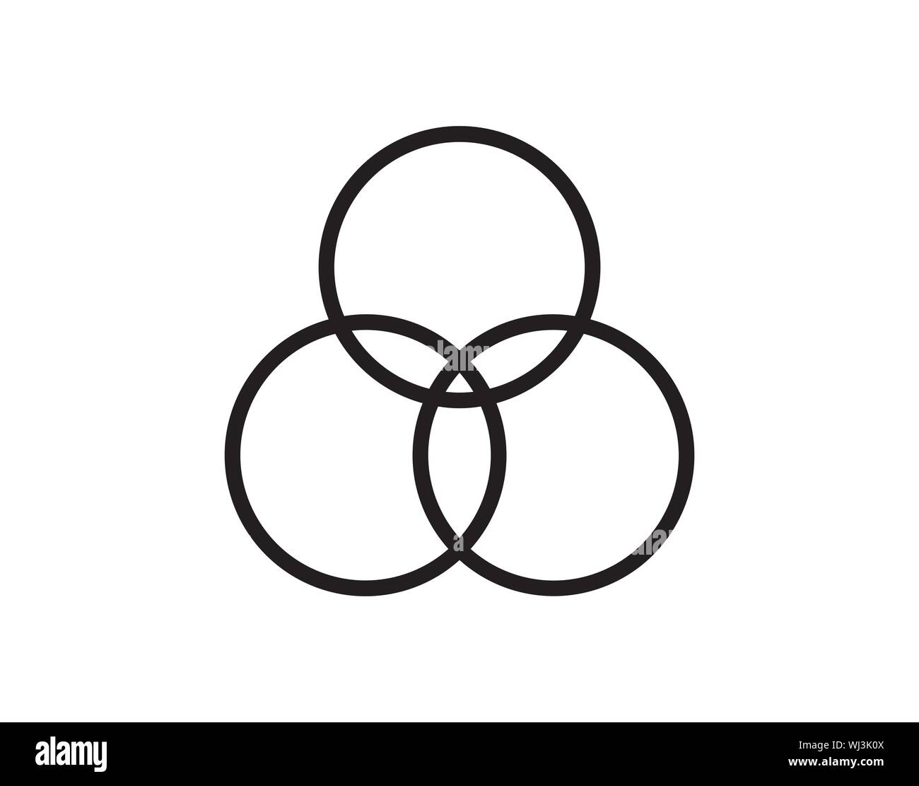 Overlapping sets in math., overlapping circles, 3 intersecting circles. Stock Vector