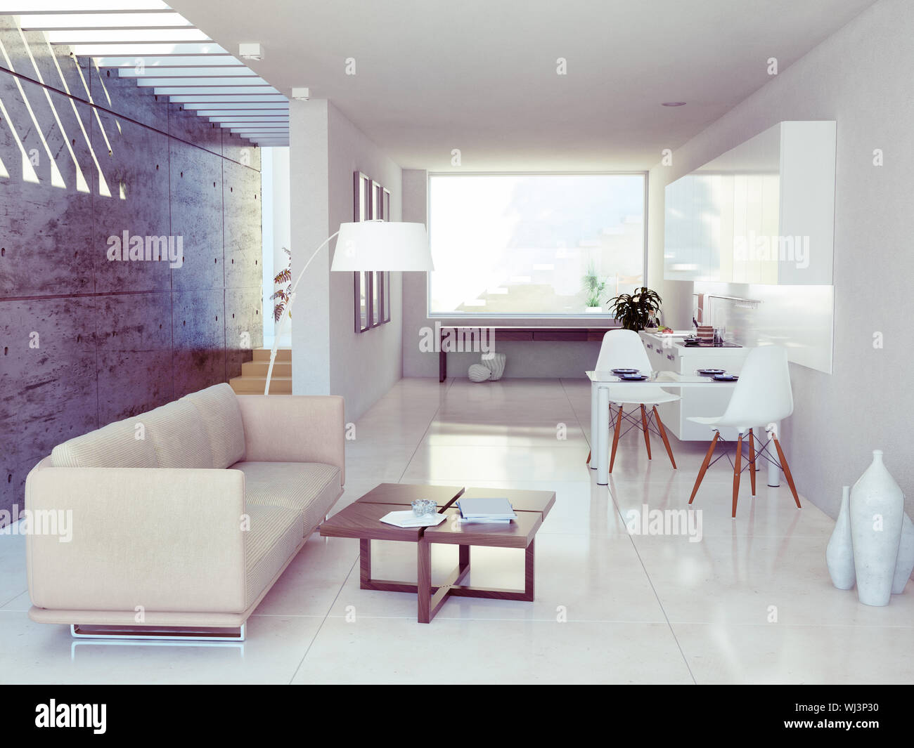 modern interior design ( apartment 3d rendering) Stock Photo