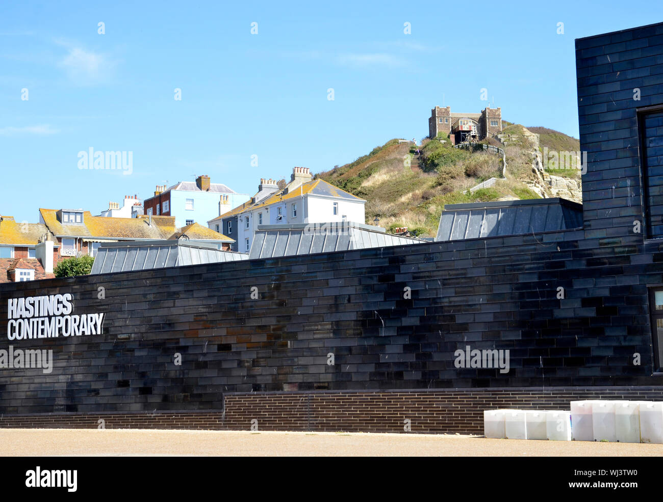 Hastings Contemporary Art gallery on the seafront in the Old Town area of town. Stock Photo