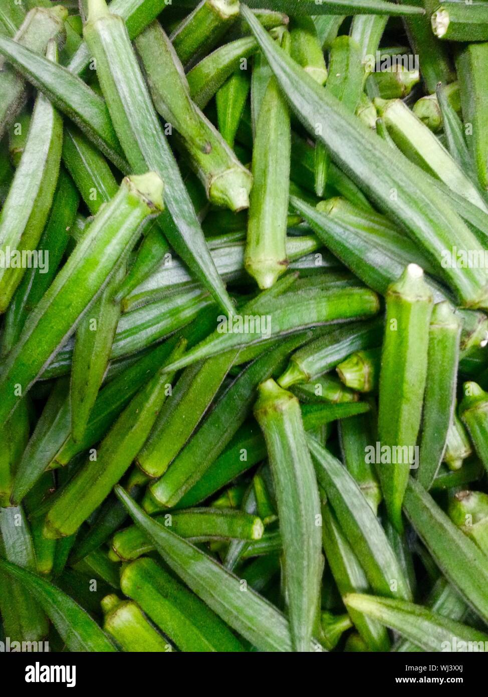 Full Frame Shot Of Okra On Market Stall Stock Photo