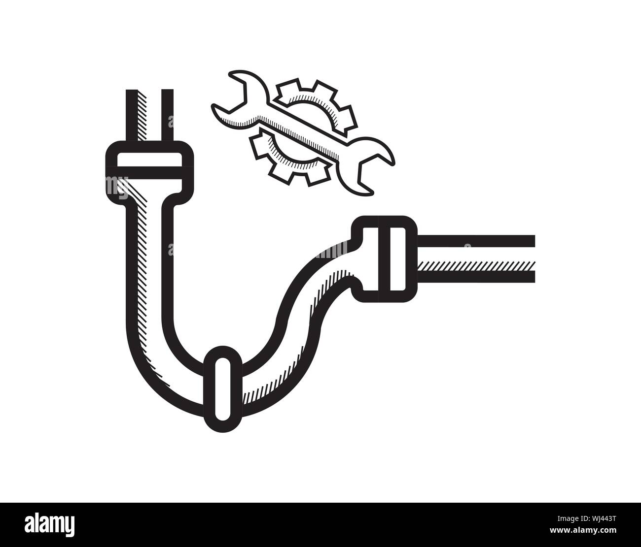 Plumbing, pipe replacement, repair drain pipe line icon. Vector Stock