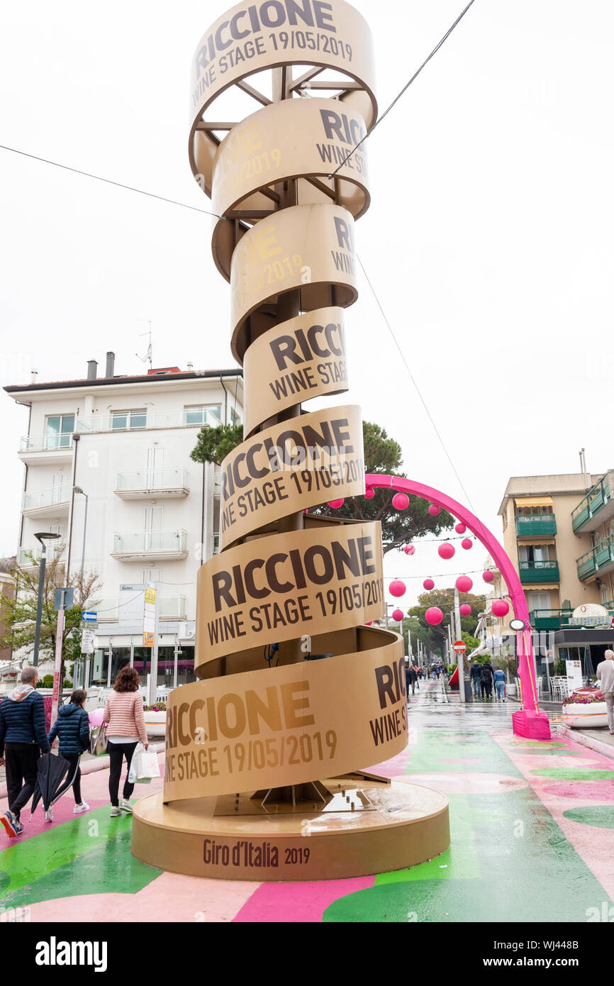 Large Replica Of The Giro D Italia Trophy In The Town Centre Of Riccione Before Stage 9 2019 Stock Photo Alamy