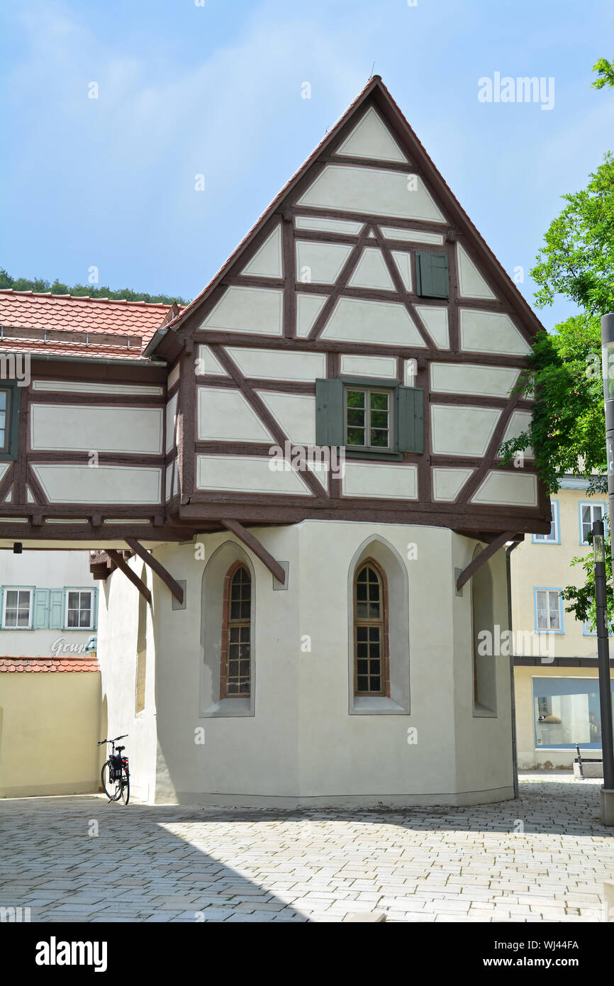 Small German half timbered house in medieval town with cobbled streets Stock Photo