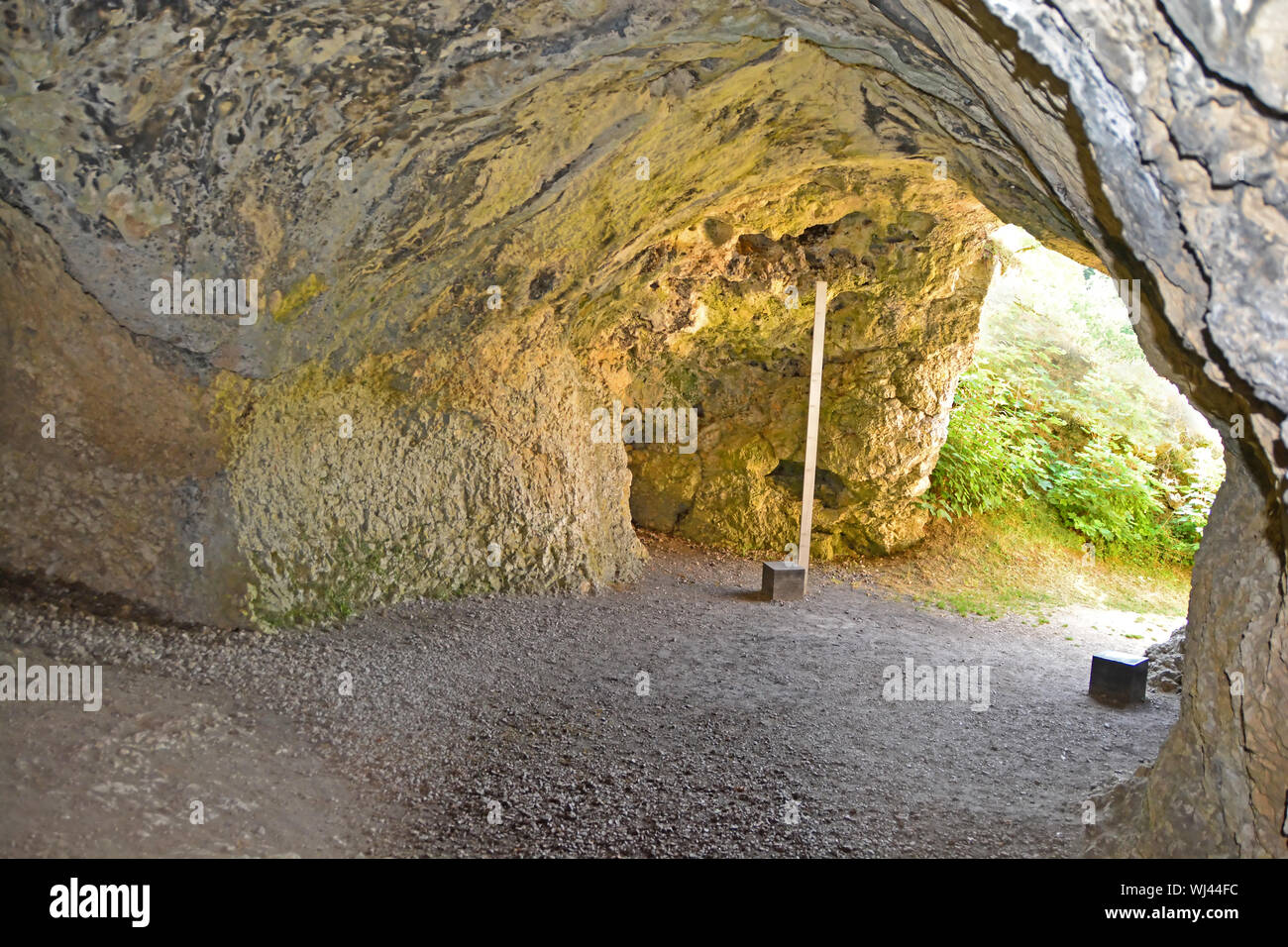 The entrance to Vogelherd Cave in southern Germany, the location of some of the most important prehistoric finds of the Ice Age Stock Photo