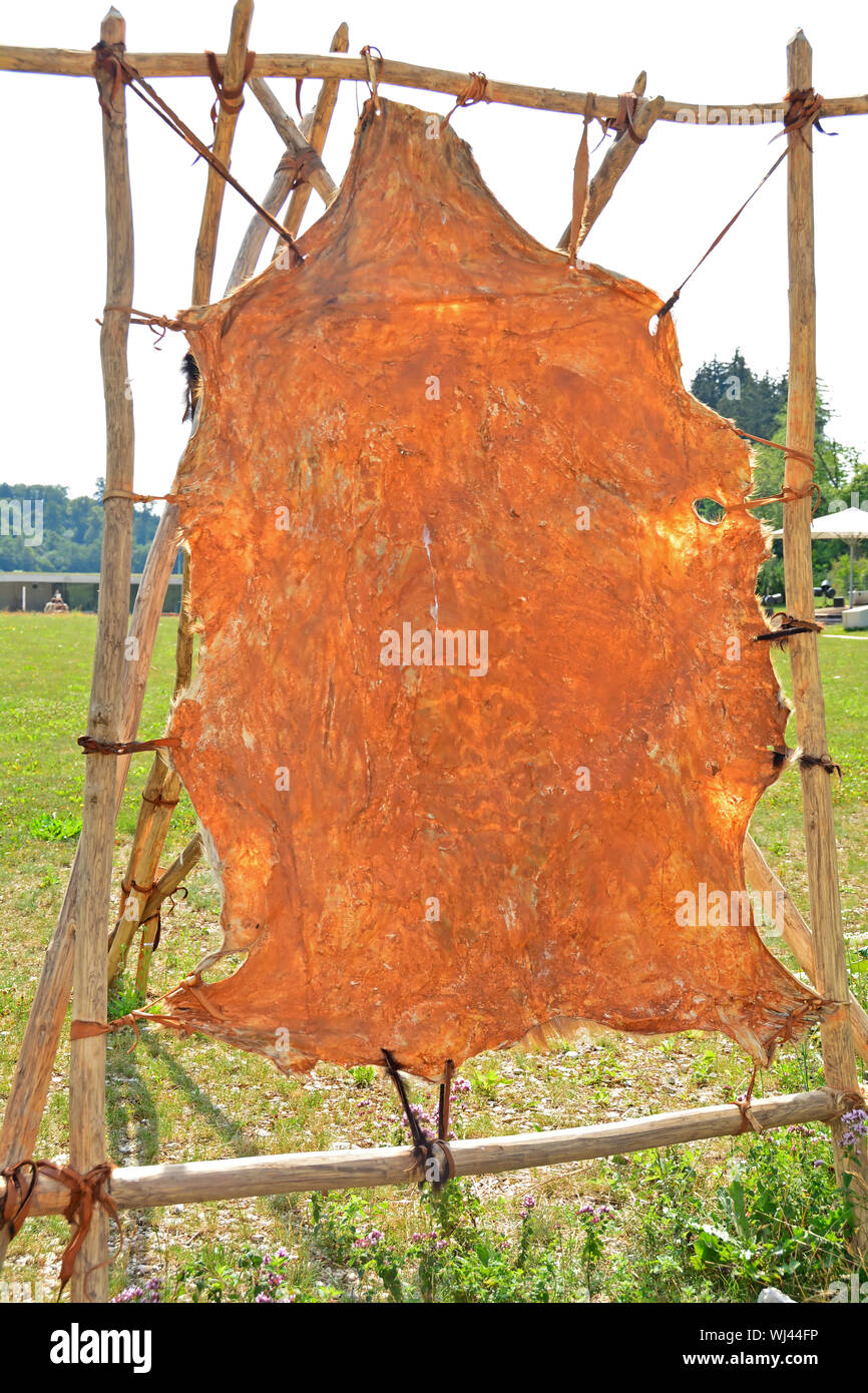 Frame used for making leather from animal hides during the Ice Age