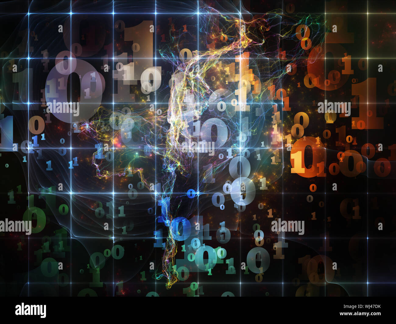 Number in Space series. Graphic composition of numbers, fractal textures and lights to serve as