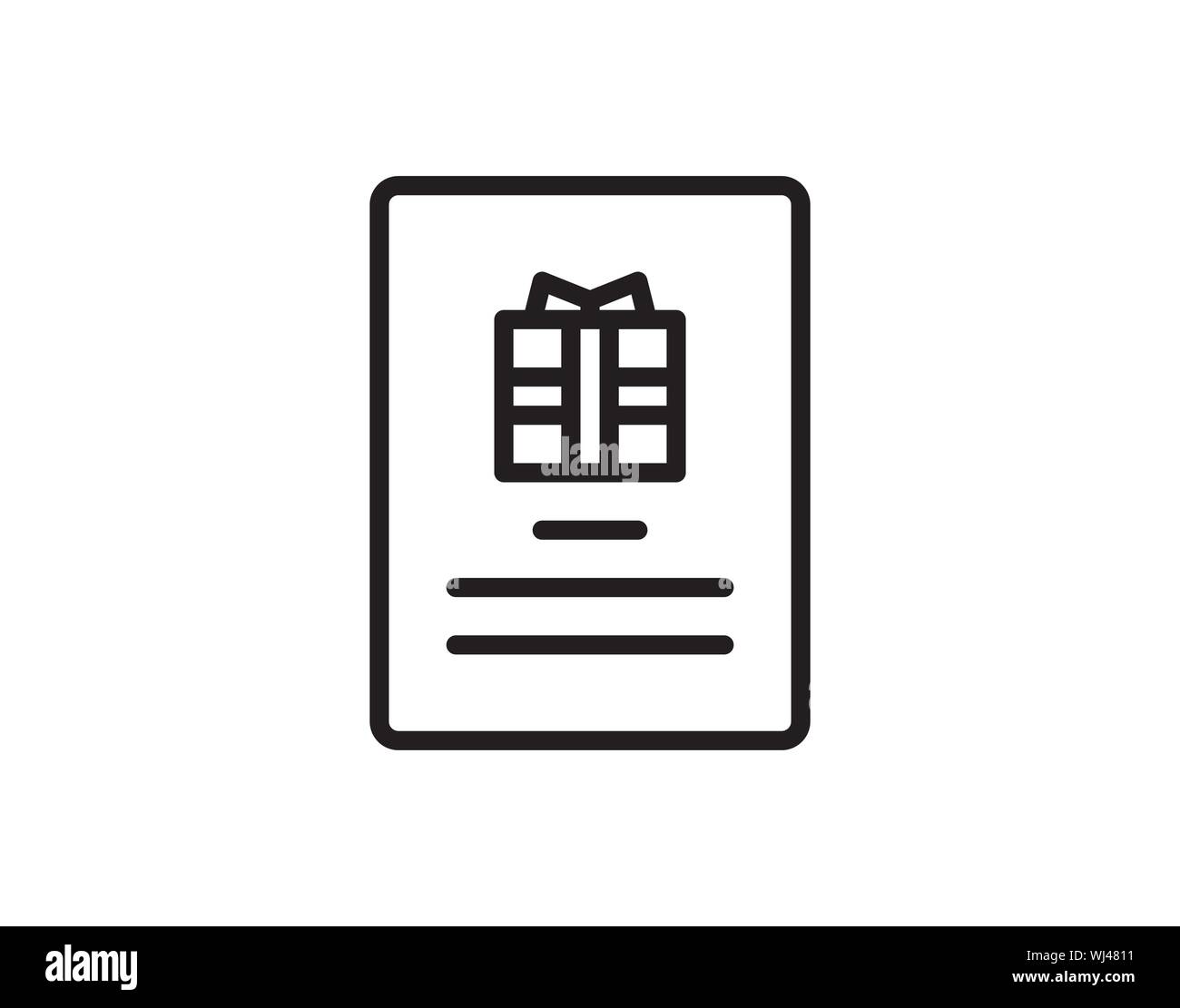gift card icon, thin line, black color icon Stock Vector