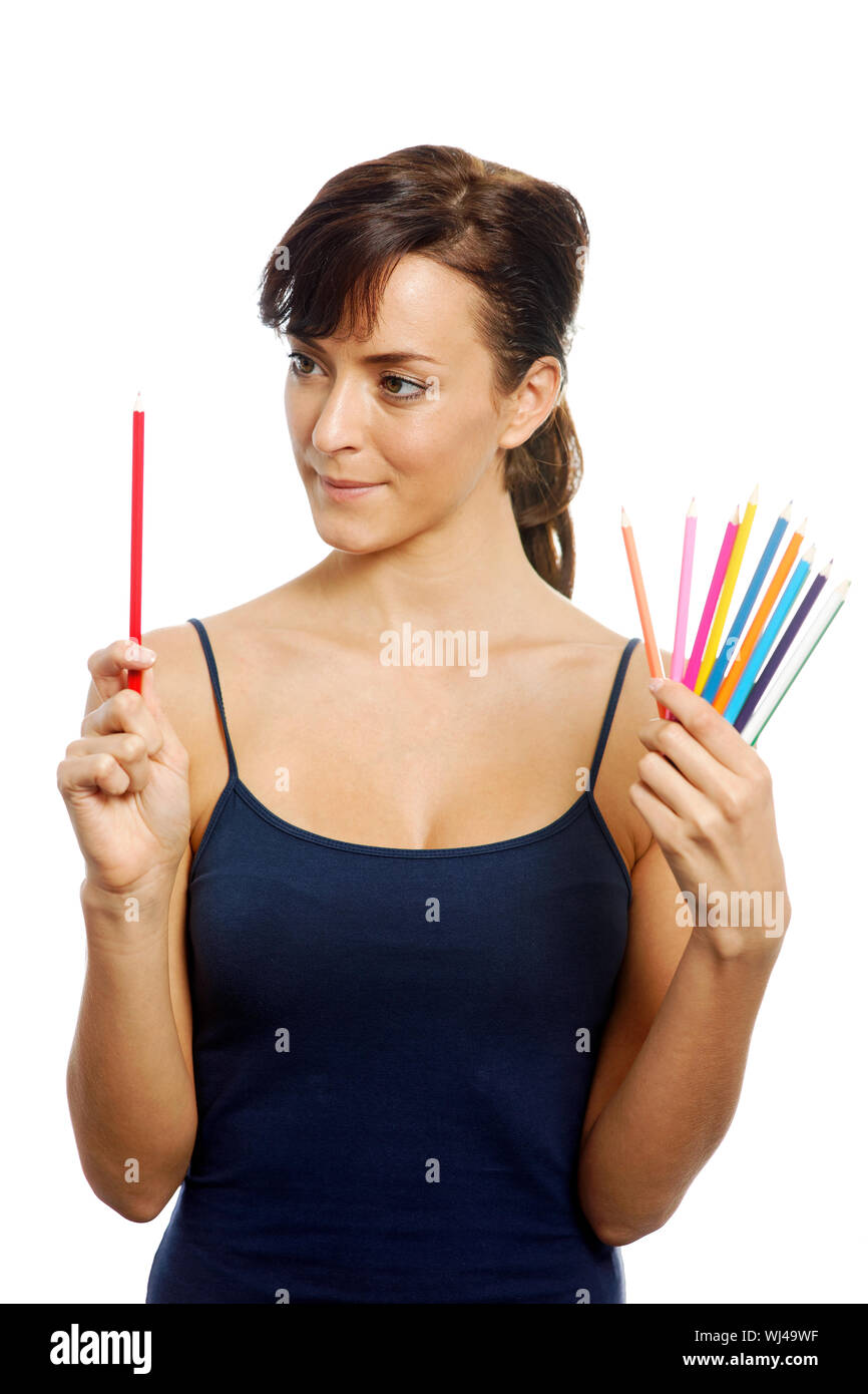 Woman colouring pencils hi-res stock photography and images - Alamy