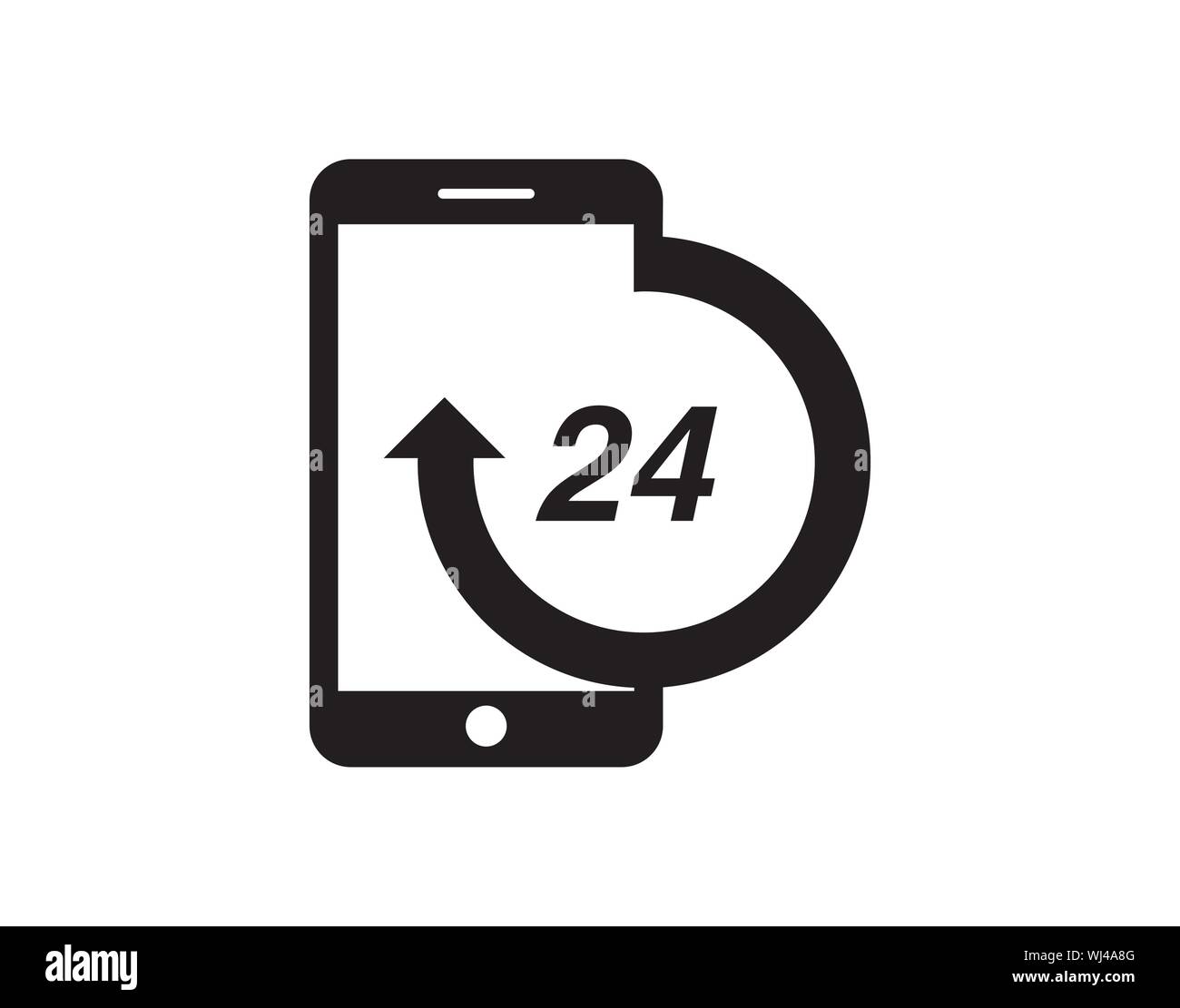 Mobile Phone 24 Hours Service Icon in Solid Style Stock Vector