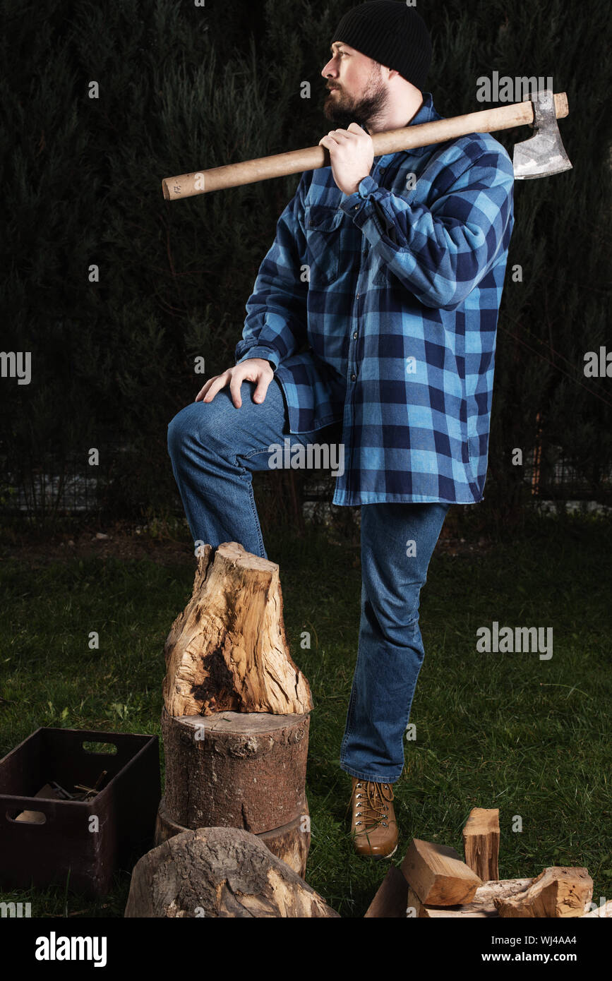 Hand axe and log hi-res stock photography and images - Alamy