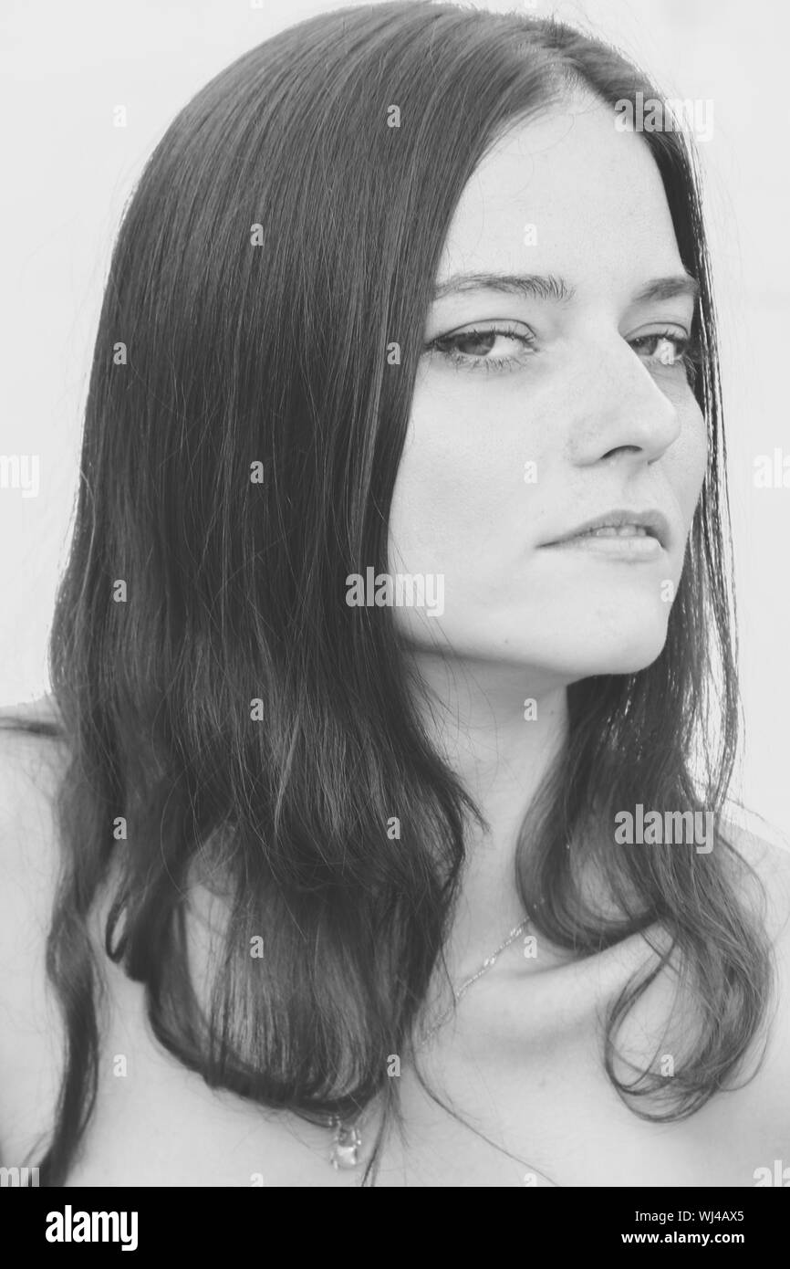Close up Portrait - women - cover - poster - makeup - cosmetic - long, brown hair - nice face - B&W - Color photos - Credit Ilona Barna Stock Photo
