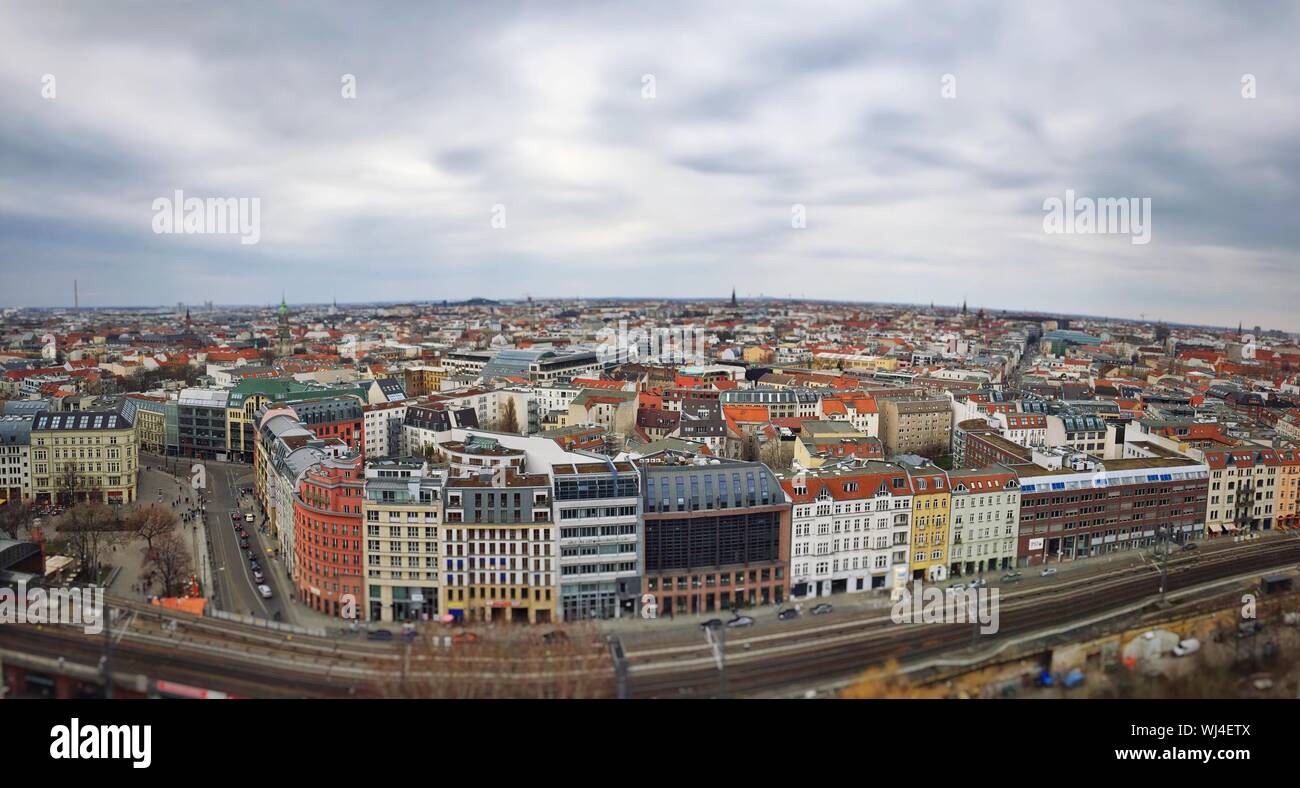 High Angle View Of Hackescher Markt In City Against Sky Stock Photo