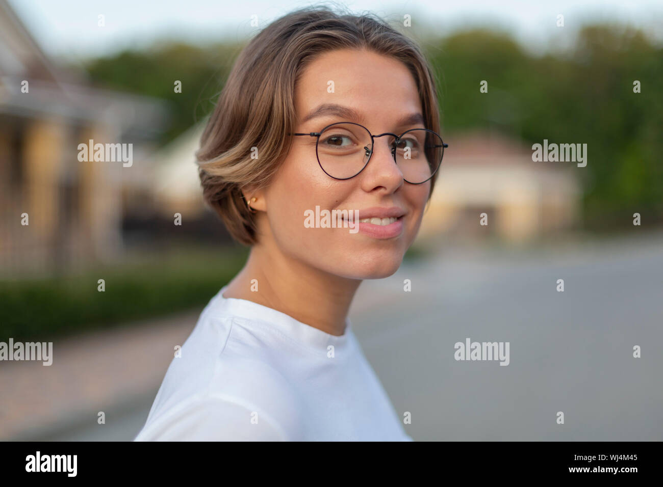 Portrait confident, smiling young woman Stock Photo