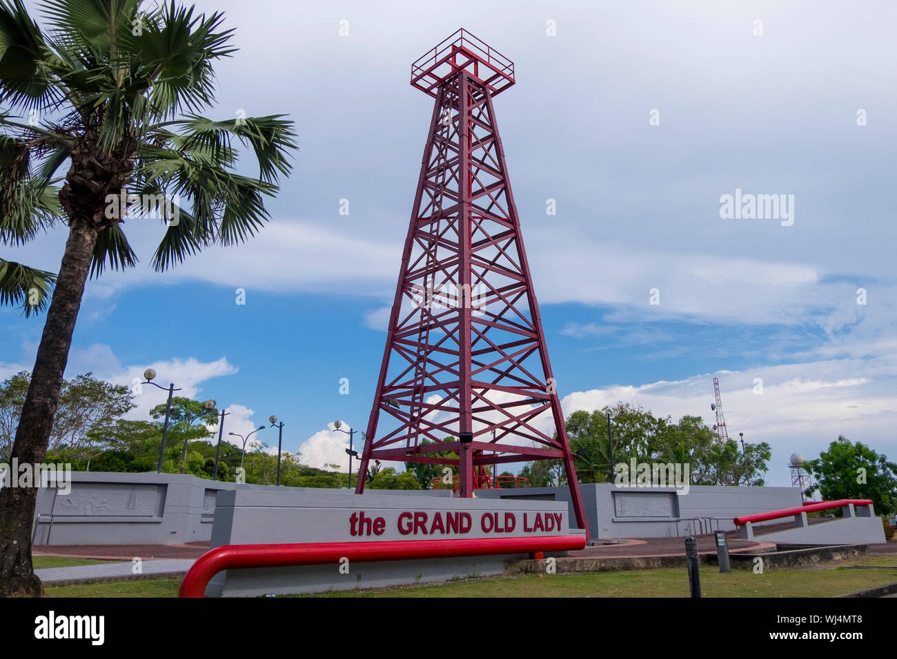 The oil rig, The Grand Old Lady #1, outside the Petroleum museum in Miri, Sarawak, Borneo, Malaysia. Stock Photo