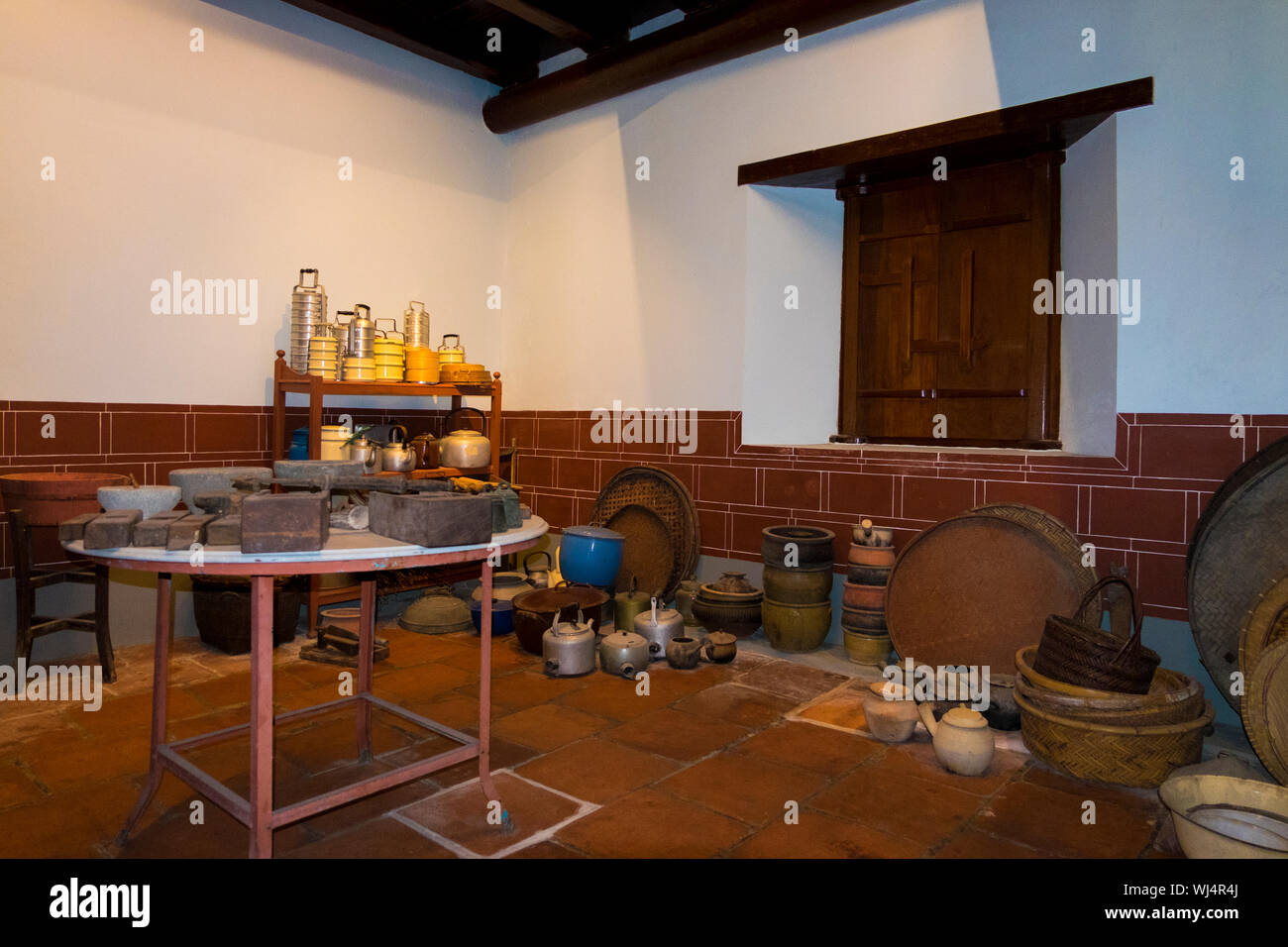 The old kitchen area at the Chinese clan house, Cheah Kongsi, in Geroge Town, Penang, Malaysia. Stock Photo