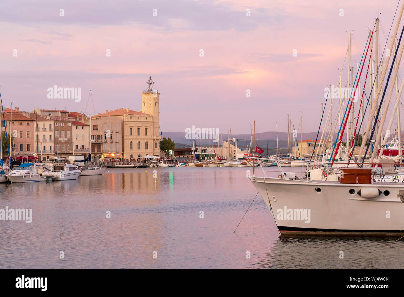 La Ciotat, France The row of moored yacht in Old Port area the marina