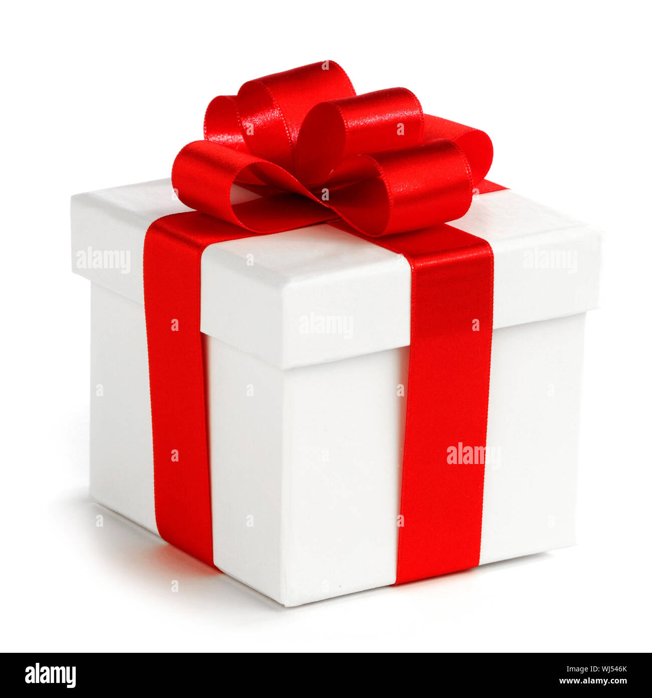 White gift box with red ribbon isolated on white background Stock Photo ...