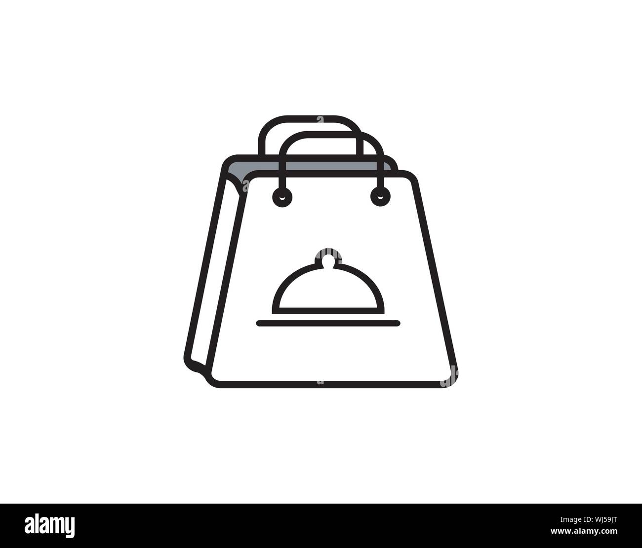 Shopping bag food icon for grocery retail and restaurant takeaway service Stock Vector