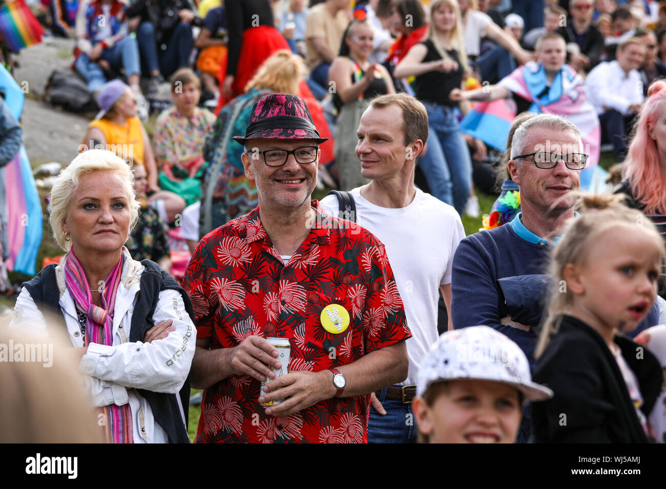 People at Helsinki Pride 2019 after-party in Kaivopuisto Park Stock Photo
