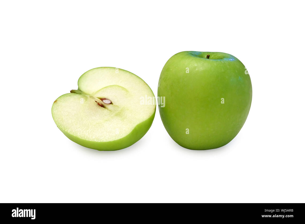 Closeup Of Granny Smith Apples Against White Background Stock Photo