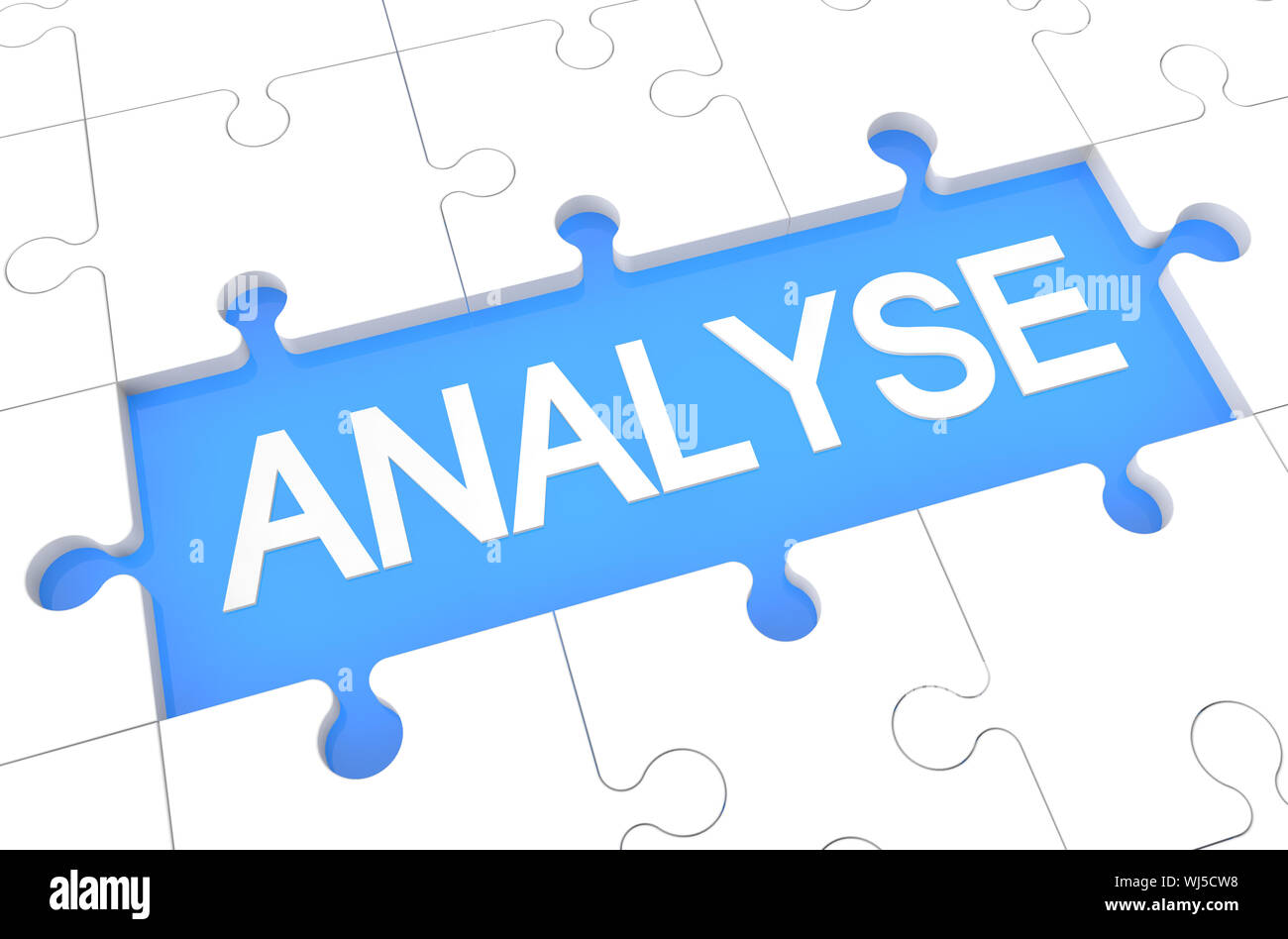 Analyse - puzzle 3d render illustration with word on blue background Stock Photo