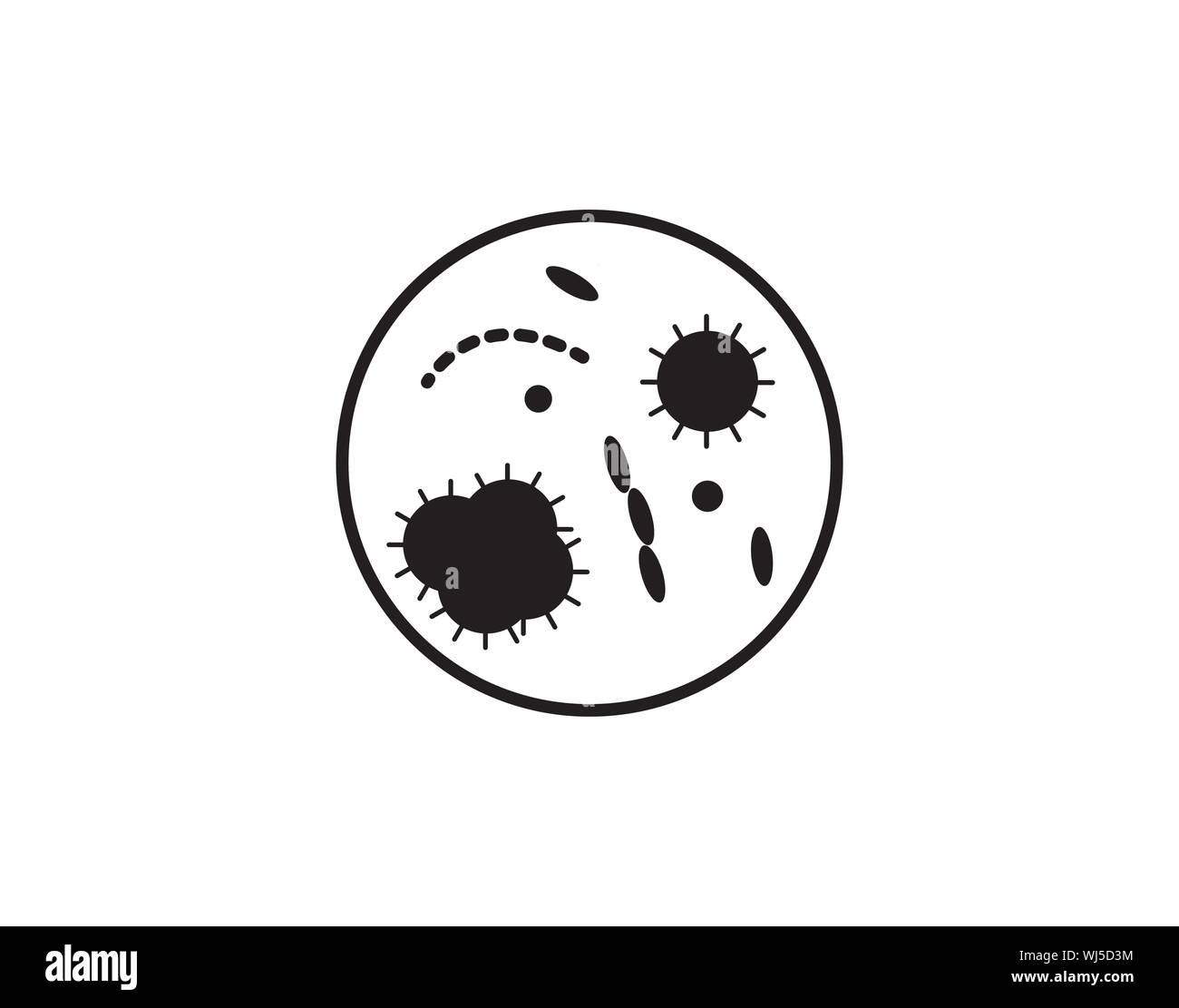 Bacteria and microorganisms icon in petri dish, microbiology and germ black vector symbol isolated on white Stock Vector